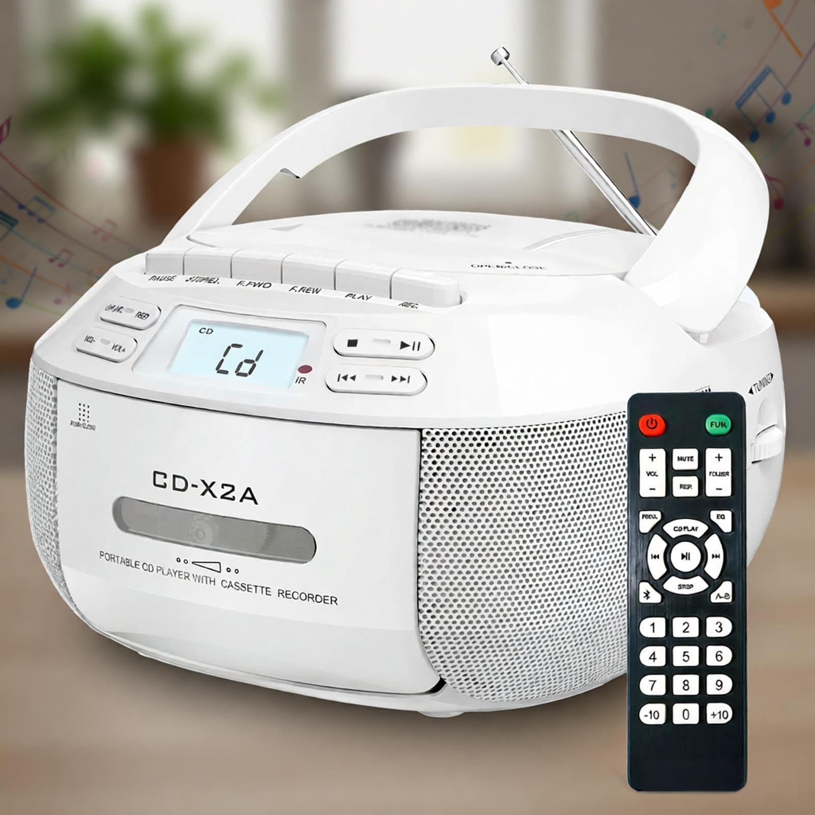 WDWDW Cassette Player Bluetooth CD Boombox Portable Radio Tape,Portable Boom Box with 3w Dual Speakers,Handle Remote Control