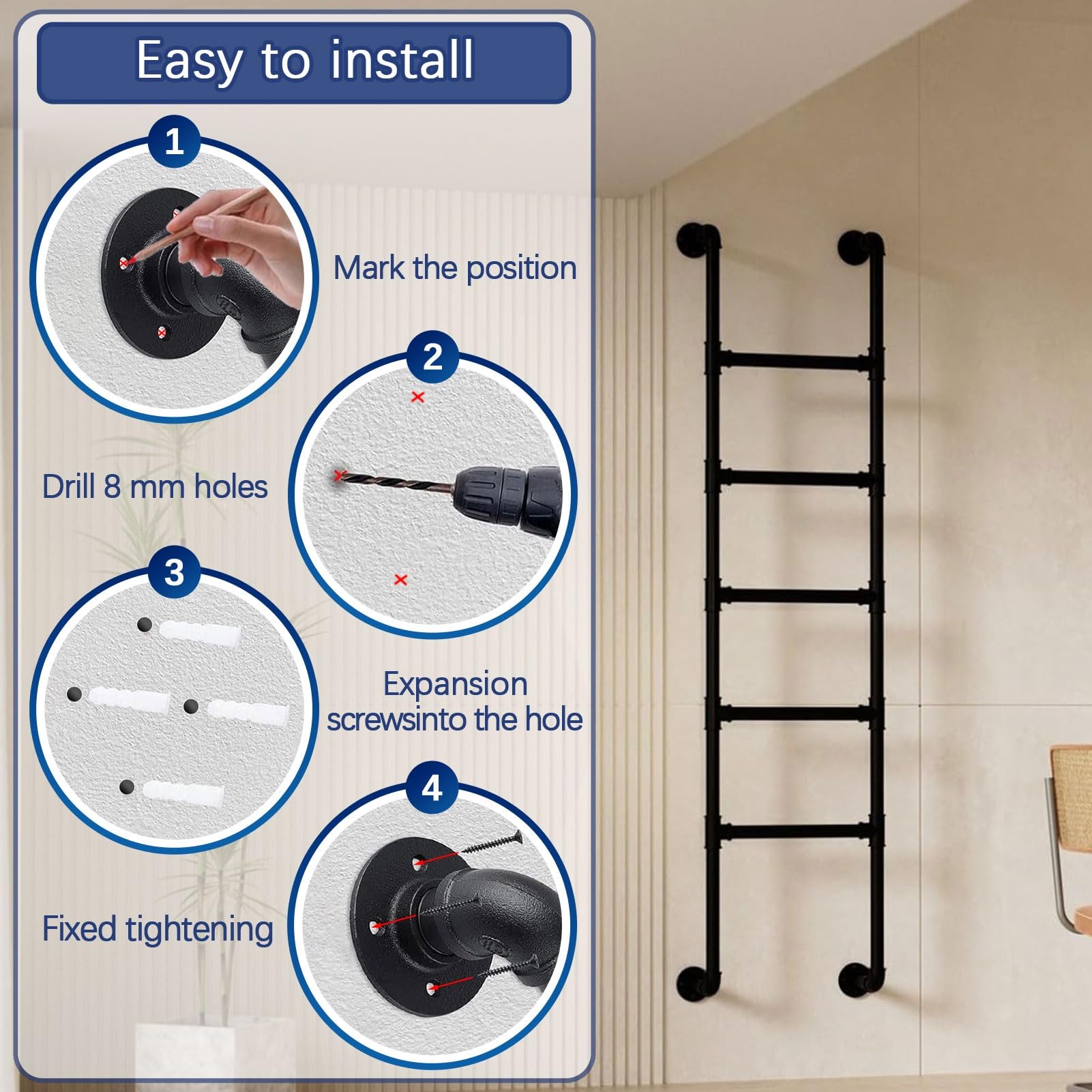 Escalera para literas, resistente, para colgar en la pared, para techos interiores y exteriores de vehículos recreativos, de 1,2m 1,5m 1,8m 2,1m 2,4m 2.7m 300cm de altura, escalera de entrada y salida