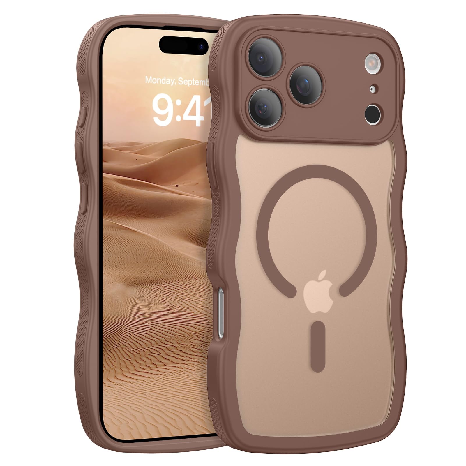 BENTOBEN Hülle für iPhone 17 Pro Max [Compatible with Mag-Safe] Wave Dünn Cute Aktivierte mit Magnetisch Matt Anti-Fingerabdruck Handyhülle Dünn Stoßfest Schutzhülle, Braun