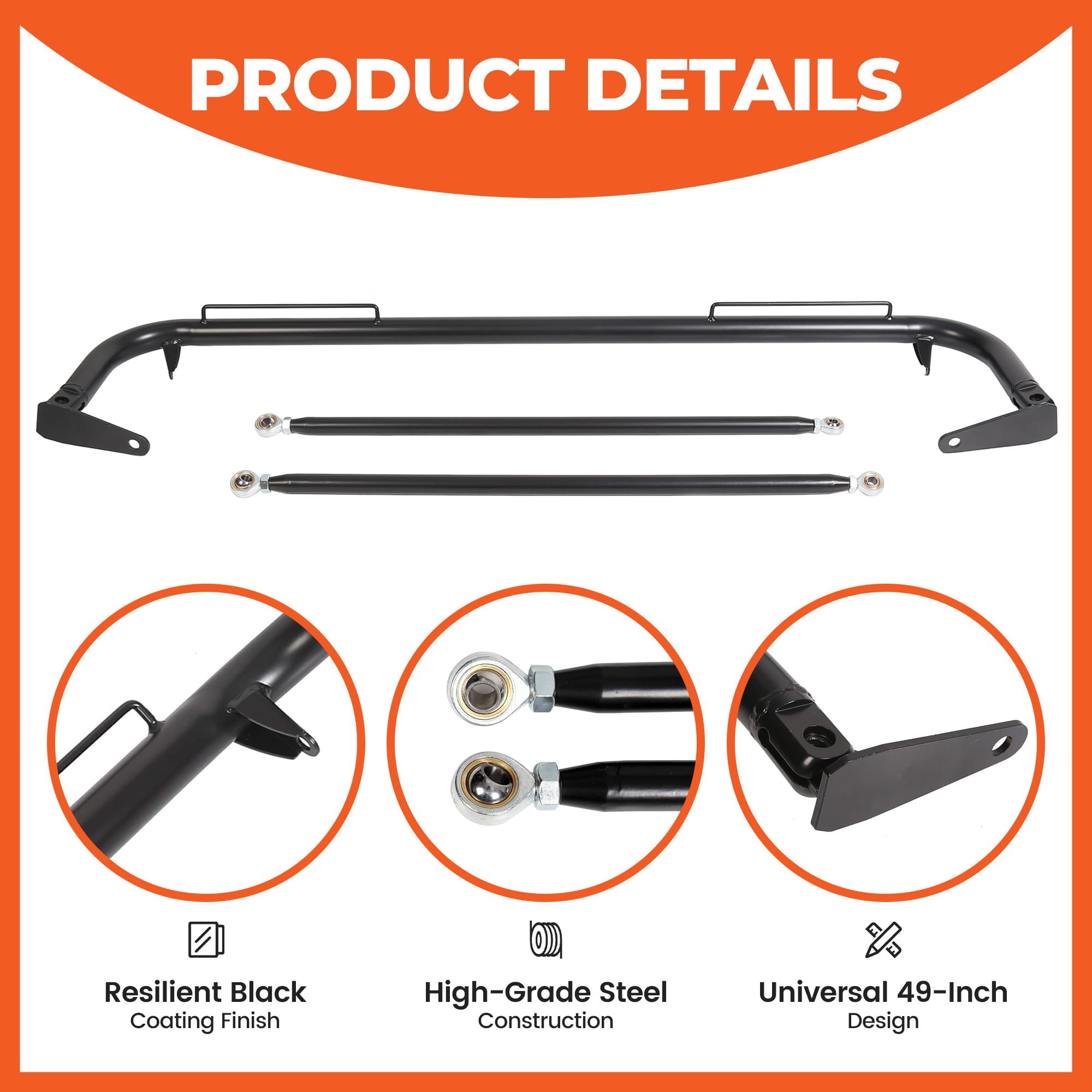 ECOTRIC 49 Harness Bar Compatible with 4-Point 5-Point 6-Point Seat Belts | Racing Safety Seat Belt Rod Compatible with Ford Honda Mitsubishi and more Universal; Black product thumbnail 4