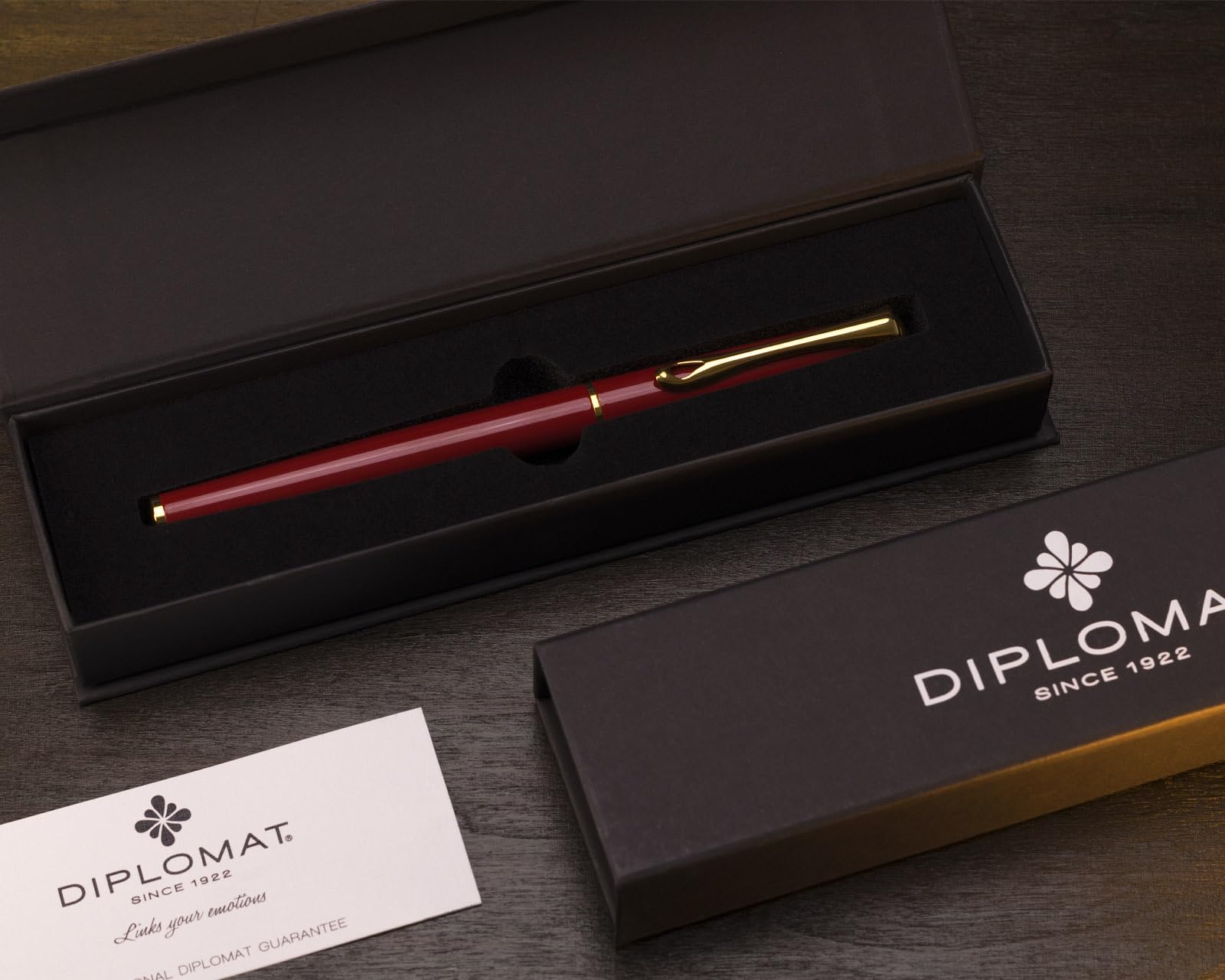 Diplomat Traveller Stainless Steel Gold Penna a sfera o stilografica di lusso con incisioni, marchi Parker, Waterman, Cross, Sheaffer, Diplomat, Lamy