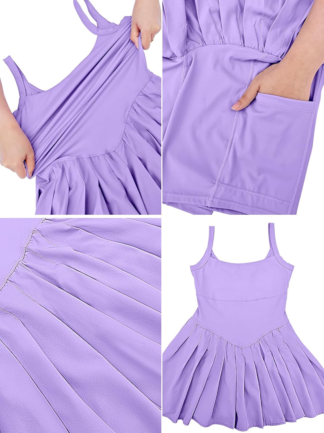 Womens Tennis Mini Dresses Built in Short Golf Athletic Square Neck Pleated Dress Casual Workout Romper - Image 5