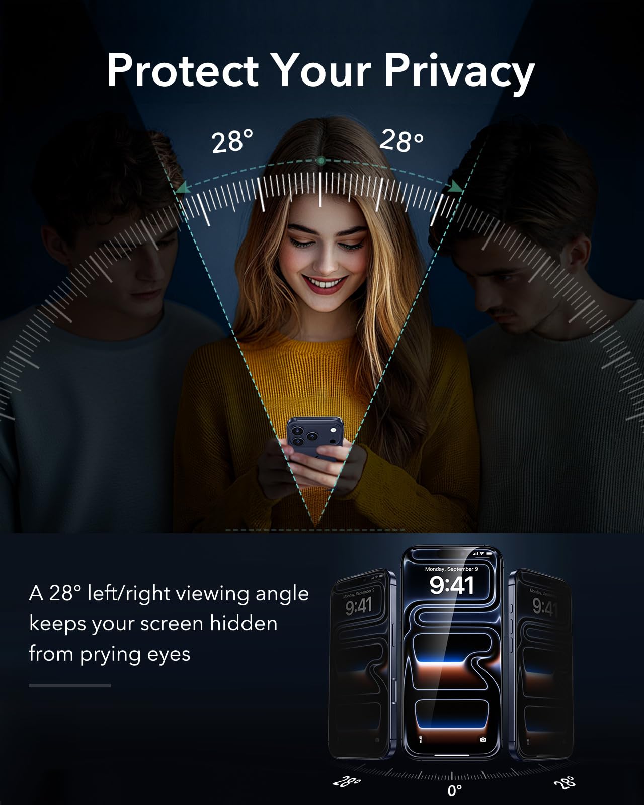 ESR Privacy Pellicola per iPhone 17 Pro Max, Vetro temperato 9H, Livello militare, Rivestimento anti-riflesso, Protezione della privacy, serie Armorite Ultra-Tough con supporto Ultra Fit, 3 Pezzi