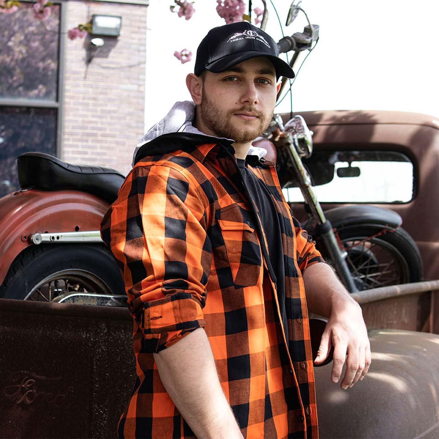 NexGen Herren MNG11642 Flanell, langärmelig, Orange/Schwarz