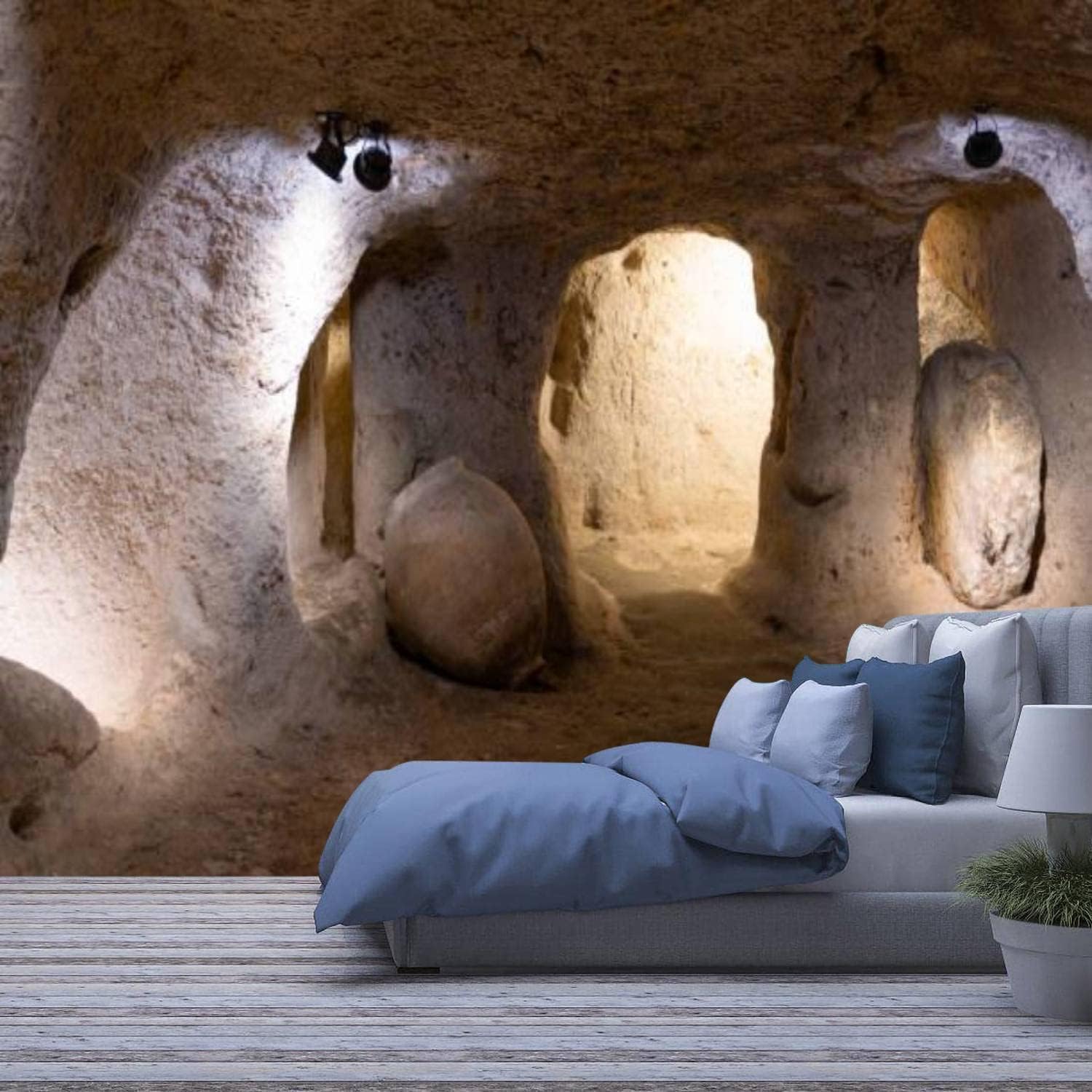 Papier peint mural 3D moderne effet tunnel de grotte pour salon et TV