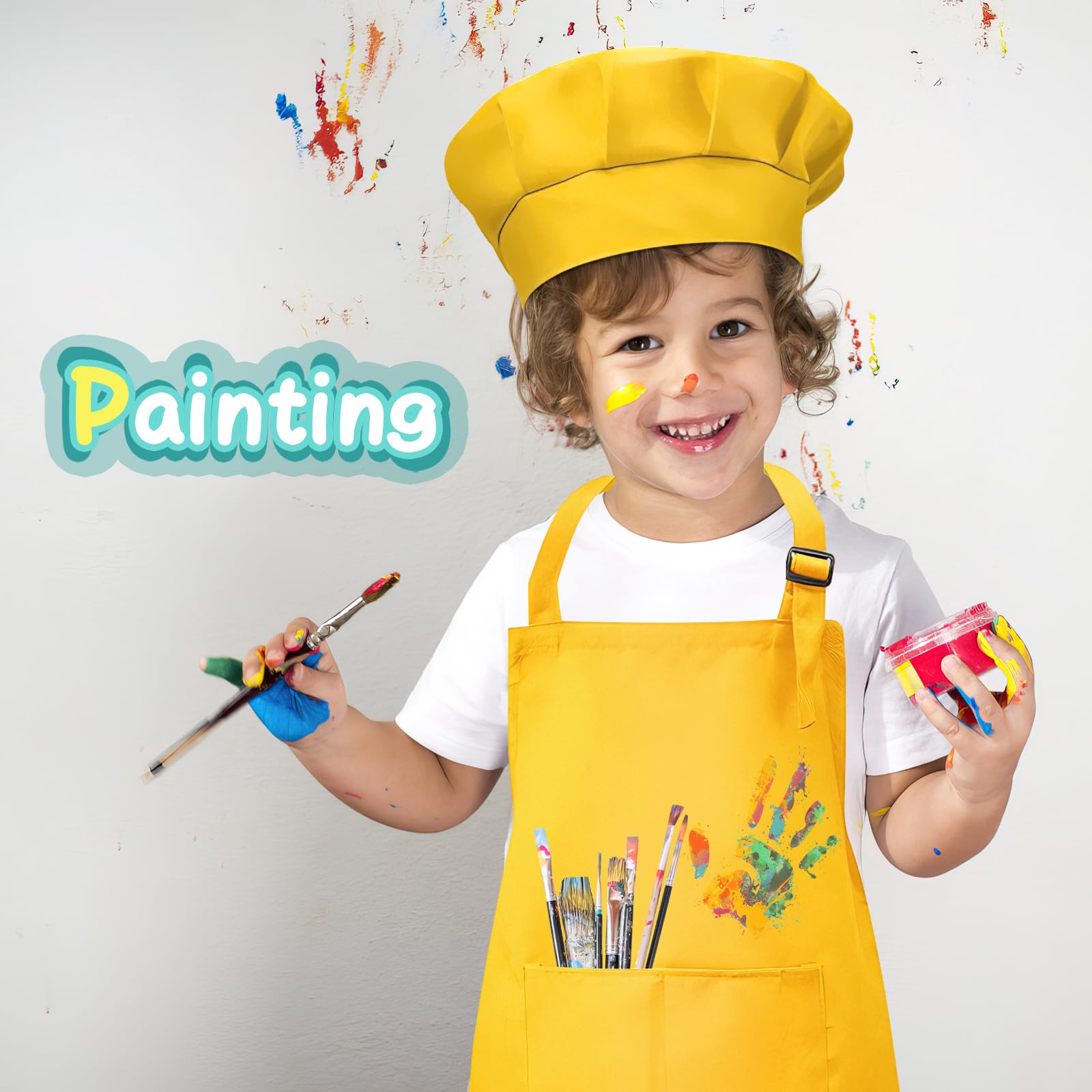 ASMIZ 20 pack Cooking Apron and Hat for Kids Bulk Children Aprons for Baking set Adjustable Cooking Art Apron with Pocketed for Boys Girl's Kitchen Baking Painting Wear (7-13 Age) - Image 4