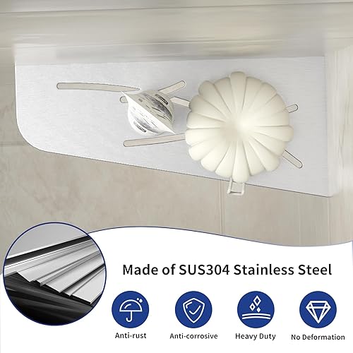 Miniatura 5 de Estante esquinero de ducha de 12 pulgadas, acero inoxidable cepillado 304, estante de esquina cuadrilátero empotrado para baño, sin taladrar