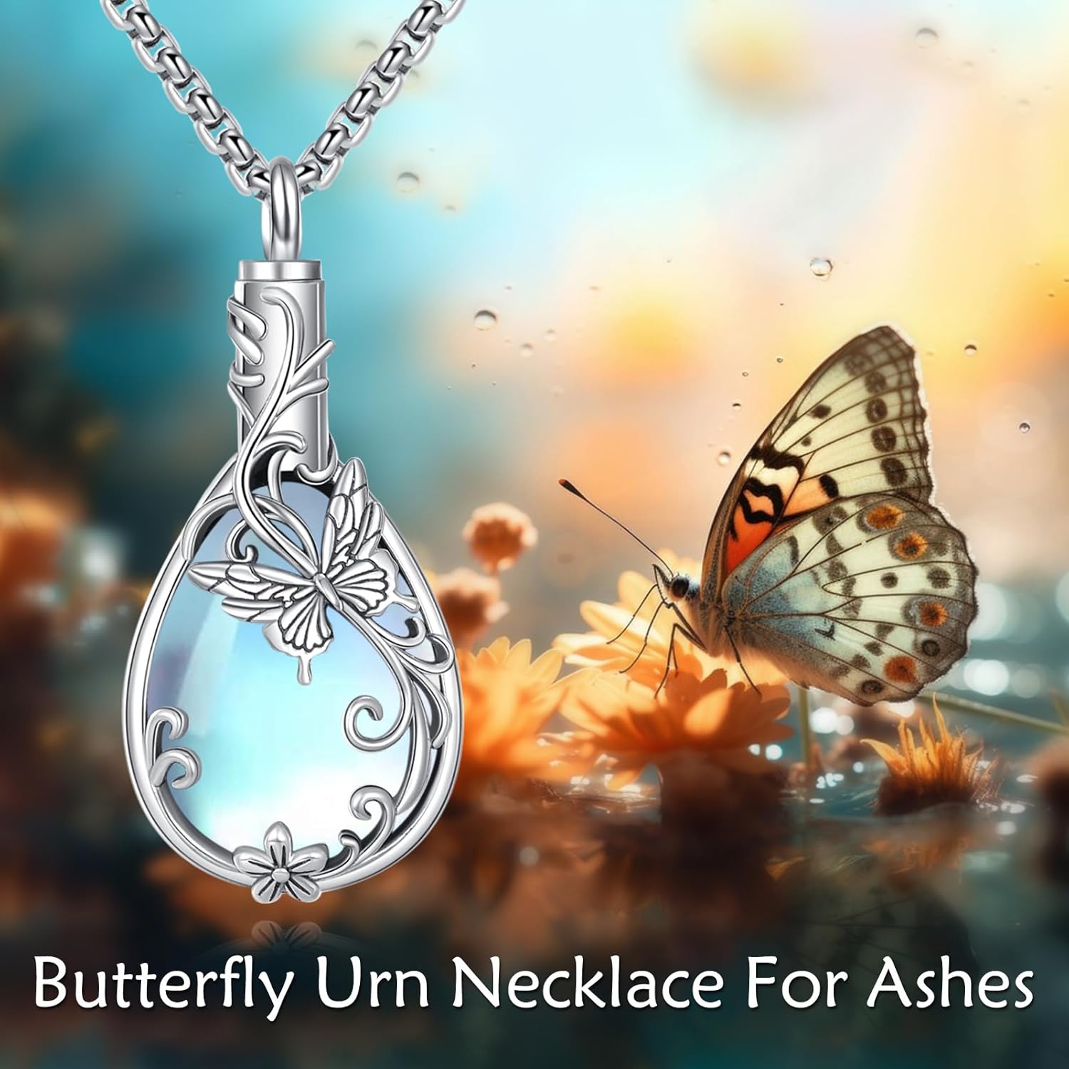 ONEFINITY Moonstone Urn Necklace for Ashes 925 Sterling Silver Butterfly/Sobriety AA Pendant Necklace Cremation Memorial Keepsake Jewelry Gifts for ashes of loved one for Women - Image 5