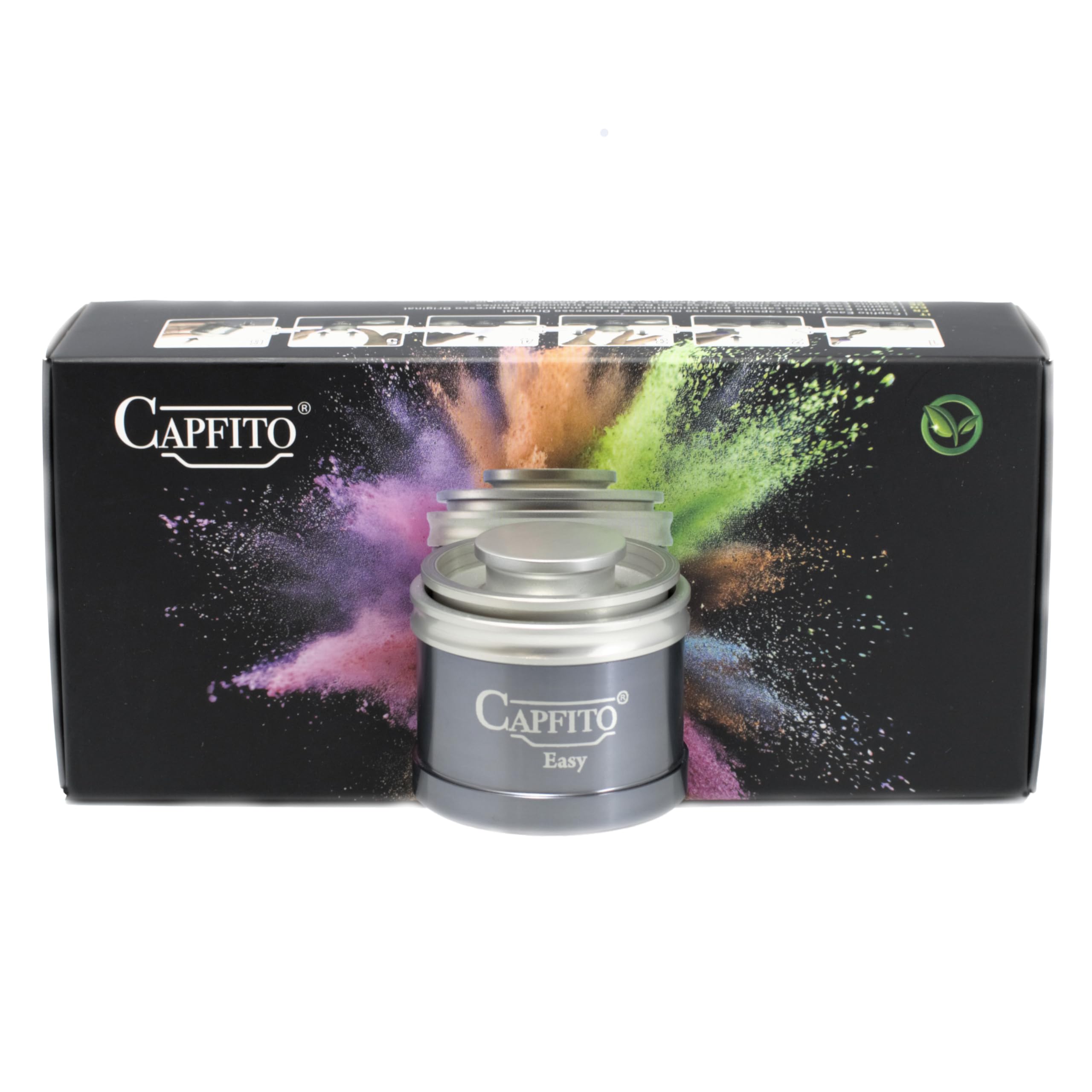 Easy Kit, Cápsula Reutilizable Máquinas Compatible para Nespresso (Original), [1 Capfito Easy + 4 Cápsulas de polipropileno Reutilizables +100 Discos Aluminio] (Gris)