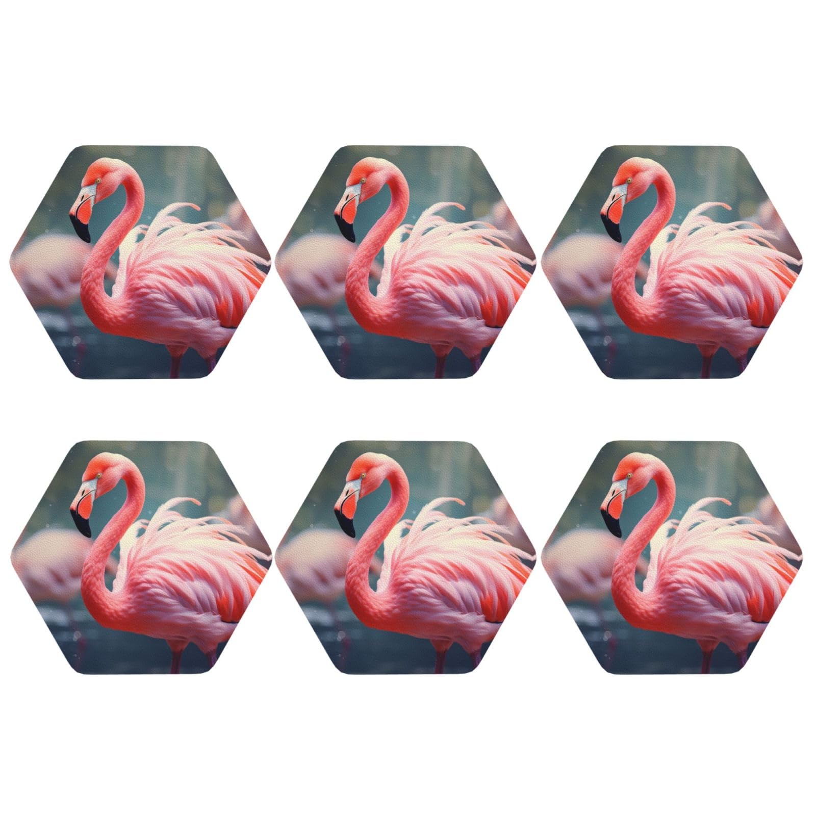6pcs Leather Coasters for Drinks, Pink Flamingo Drink Coasters for Tabletop Protection, 4" Cup Coasters for Coffee Table Decor, Non-Slip Drinking Cup Mat for Hot Or Cold Drink