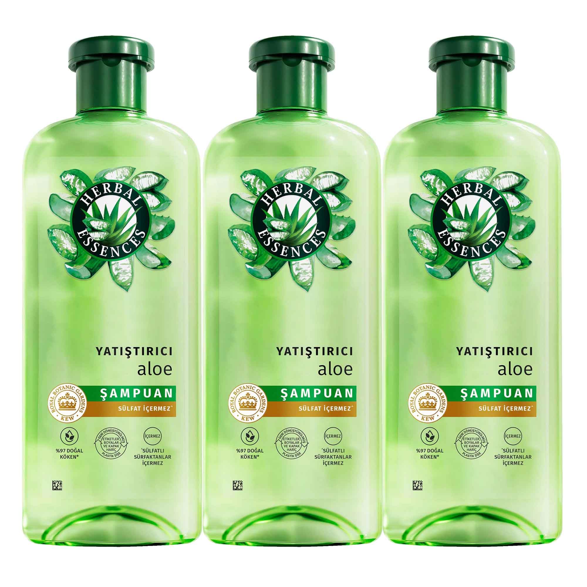 Herbal Essences Yatıştırıcı Aloe İçeren Sülfatsız Şampuan 350 ml 3lü paket