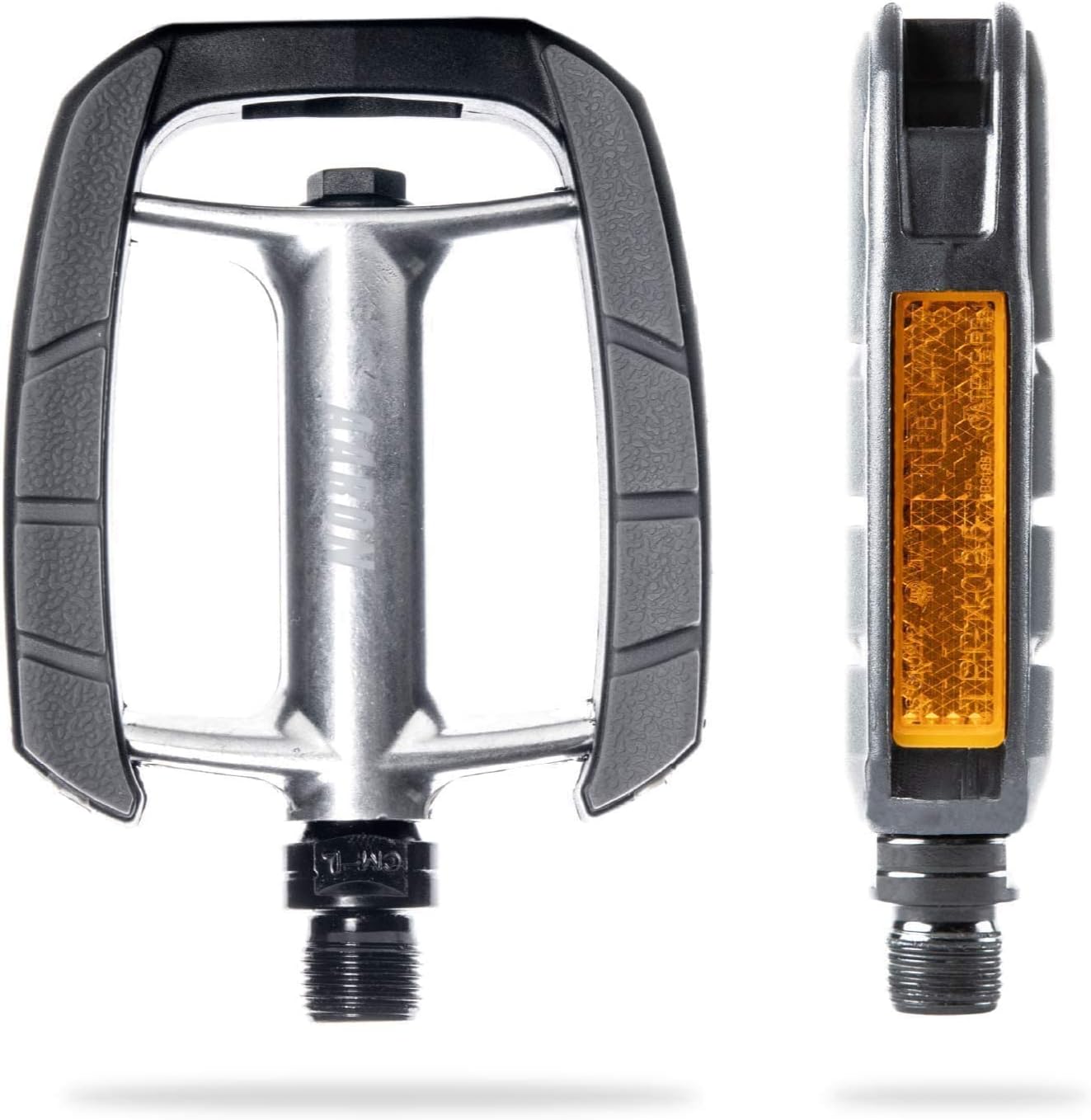 AARON - City Bike Pedals with Sealed Industrial Ball Bearings - Non-Slip Rubber Grip - Trekking Pedals for E-Bikes, Trekking Bikes, City Bikes and many more - Silver/Black