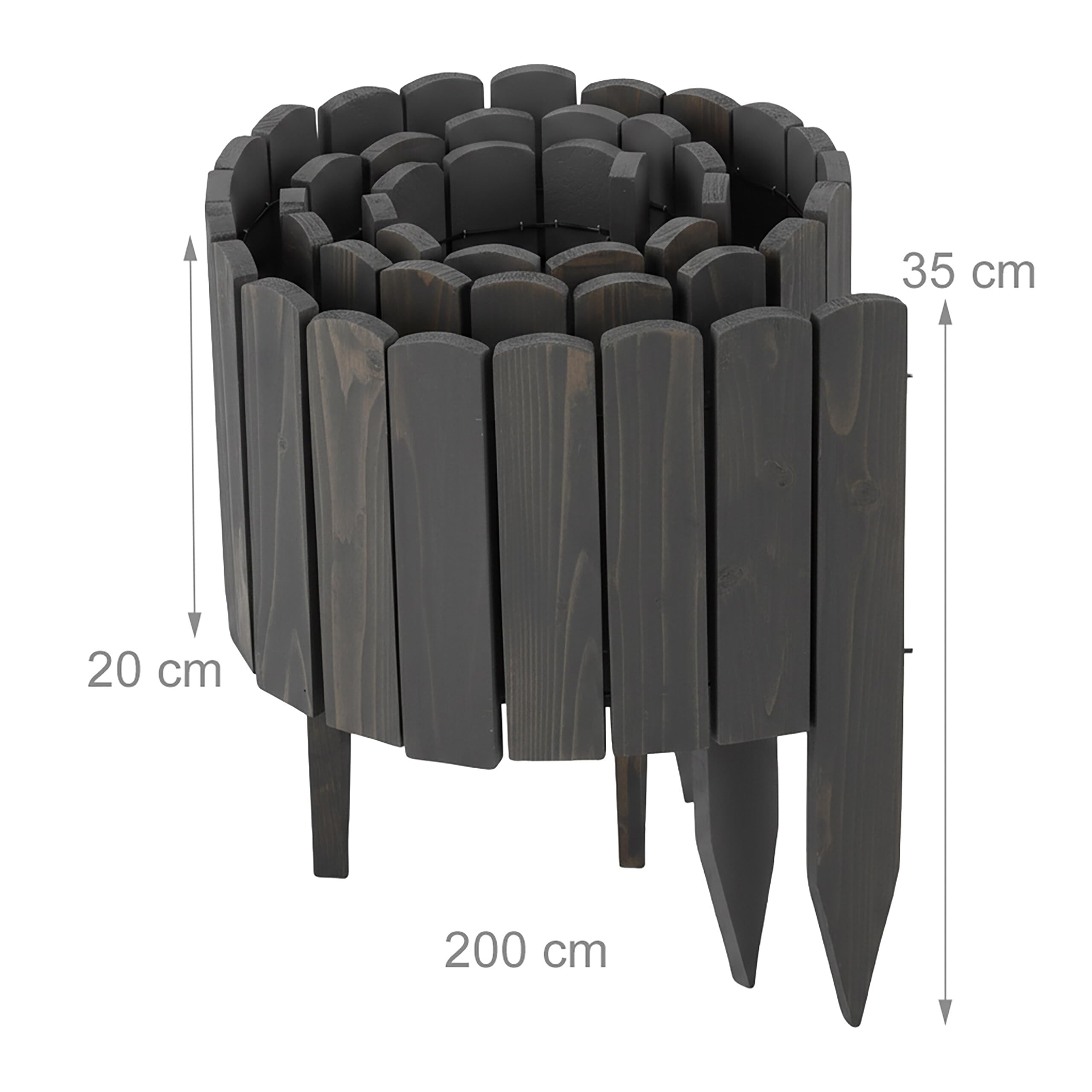 Relaxdays bordura aiuole 200 cm, flessibile, altezza 20 cm, da inserire, abete, antracite