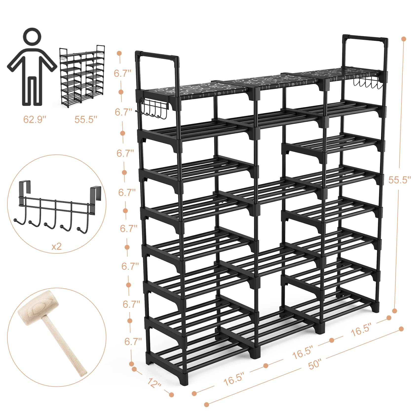 Buy VTRIN Shoe Rack Shoe Organizer 8 Tiers Shoe Rack for Entryway Holds