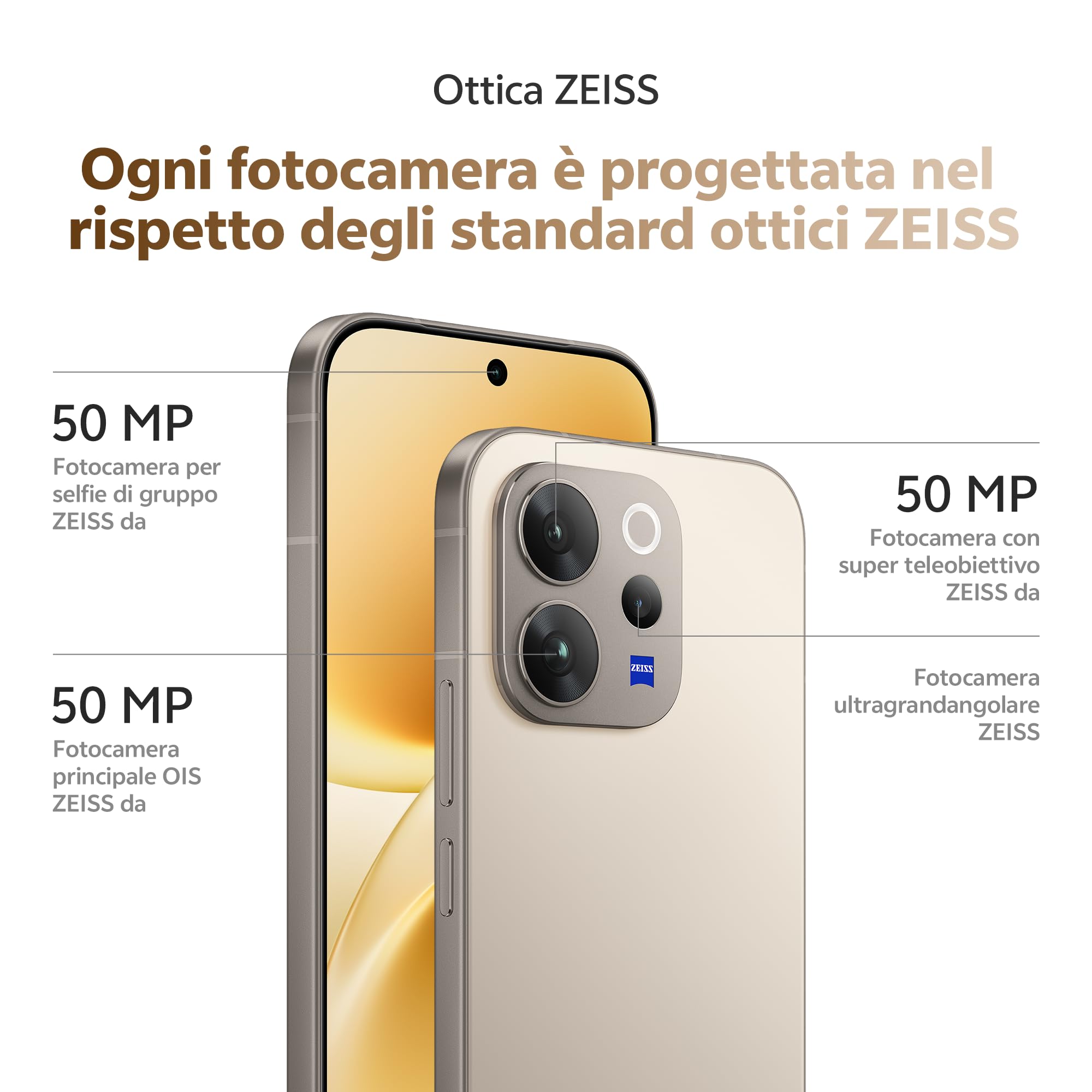 vivo V70 5G Smartphone 8GB RAM + 256GB, Fotocamera ZEISS 50MP con Super Teleobiettivo, Video 4K, Display OLED 6,59" 1.5K, Batteria 5400mAh, Sblocco Impronta Digitale 3D, IP68/IP69, Android 16,NFC