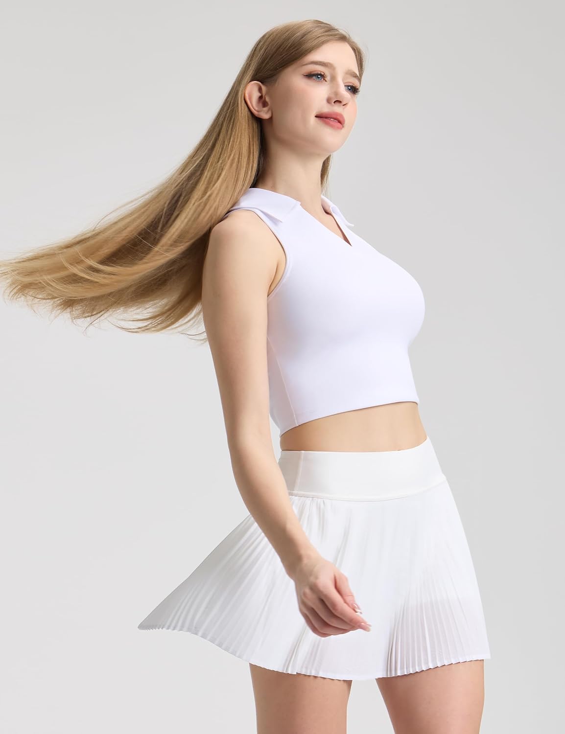 IFNOW Golf Shirts for Women V Neck Sleeveless Polo Collared Tennis Shirts Athletic Sports Cropped Tank Tops
