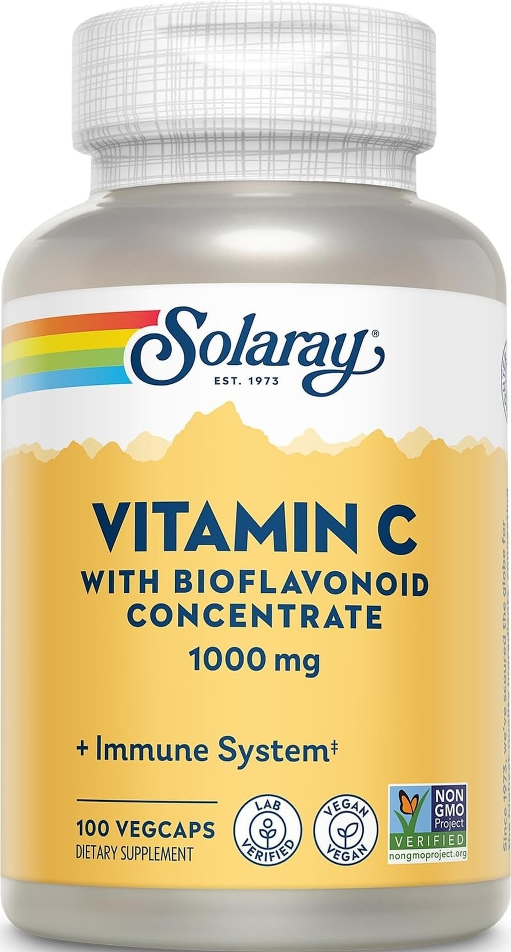 SOLARAY Vitamin C with Bioflavonoid Concentrate - Rose Hips, Acerola Cherry and Bioflavonoids - Vitamin C 1000mg - Immune Function, Skin, Hair, Nails Support - Vegan - 100 Servings, 100 VegCaps