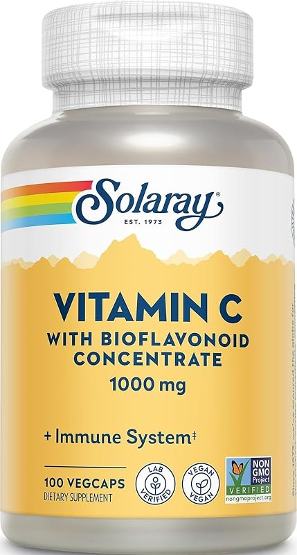 SOLARAY Vitamina C com concentrado de bioflavonoides, ácido ascórbico, rosa-mosqueta e acerola, 1000 mg, 100 cápsulas vegetais