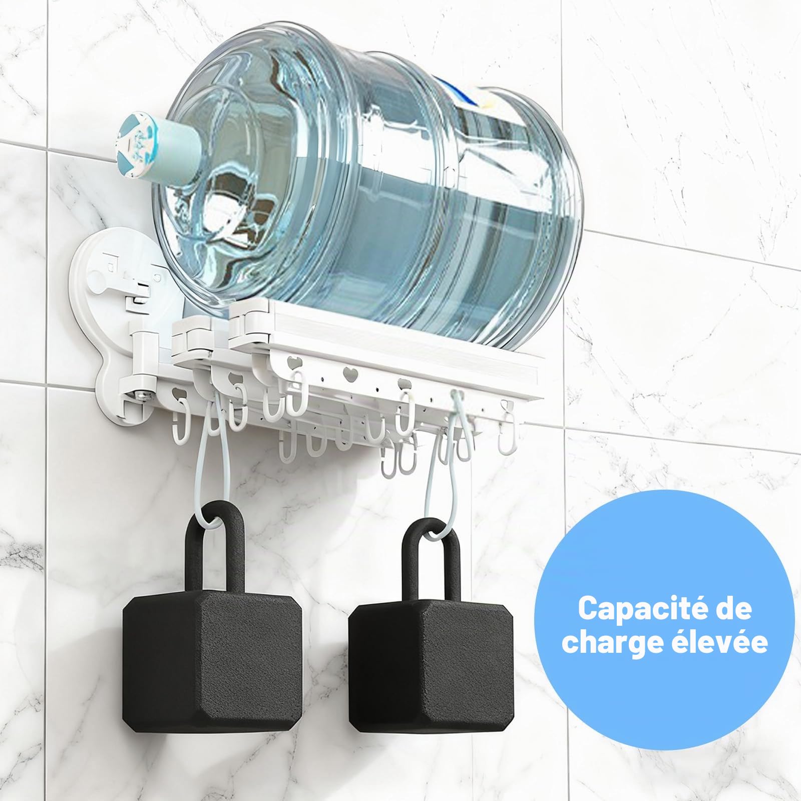 Tringle à rideau de douche pliable à 3 voies de 104 cm pour salle de bain sans perçage - Ventouse puissante - Angle réglable - Séchoir à linge rétractable