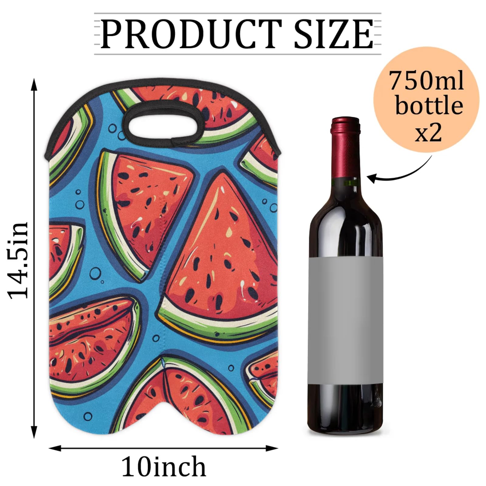 GzLeyigou 2 Bottles Watermelon Wine Bag Sleeve Totes Neoprene Protective Wine Carrier Bag for Wine,Water, Champagne, Beer, Baby Bottles,Gift 14.5 x 10 Inches