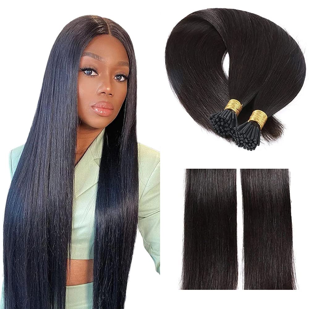 iVogue HairStraight I Tip Hair Extensions Textured Silky Straight I Tip Microlinks For Black Women Brazilian Virgin Hair 1g/Pcs 100Pcs/ Set (30inch), 30 Inch
