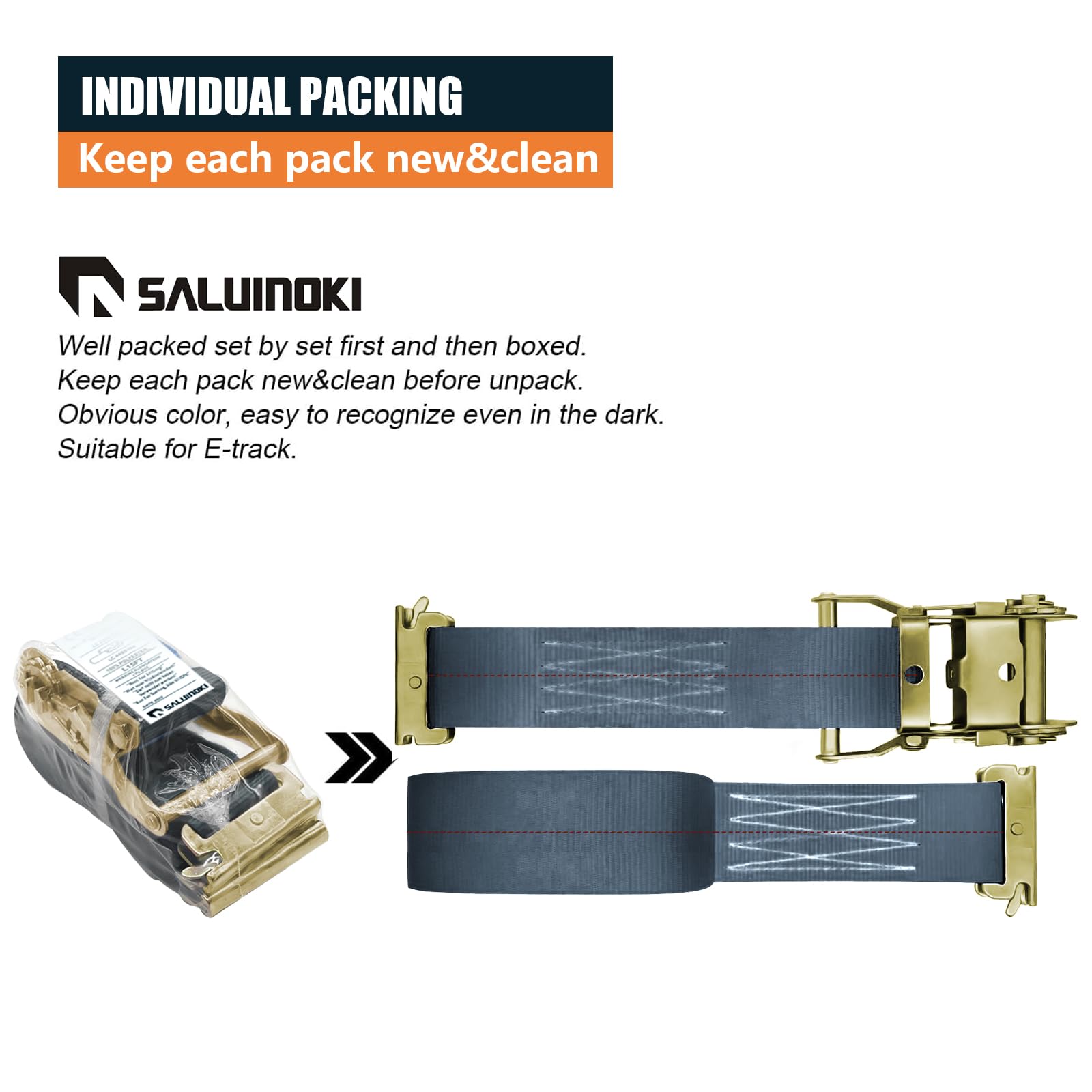 Confezione da 8 cinghie per E-Track a cricchetto Etrack, cinghia nera per camion, resistente, 5,1 cm x 4,5 m, carico di rottura 1995,8 kg, carico di lavoro 2200, accessori per E-Track