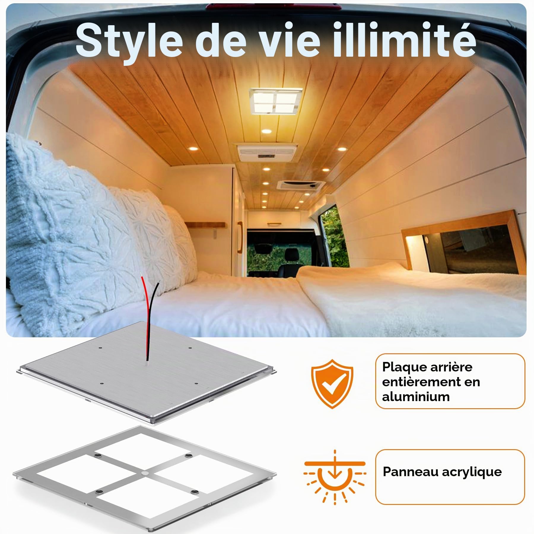 21,5CM x 21,5CM Plafonnier LED 12V 12W CampingCar LED Acrylique 1080LM Gradateur Intégré, pour Caravane Motorhome Van Voiture Camion Yacht, CRI 90+(3000K)