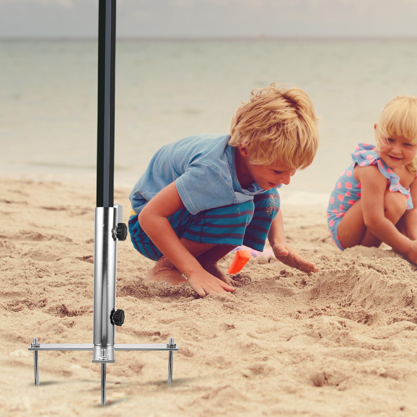 BESTonZON Soporte de Anclaje para Sombrilla de Exterior Portátil de Hierro Punta Desmontable para Jardín, Playa y Camping, Base Segura para Parasol