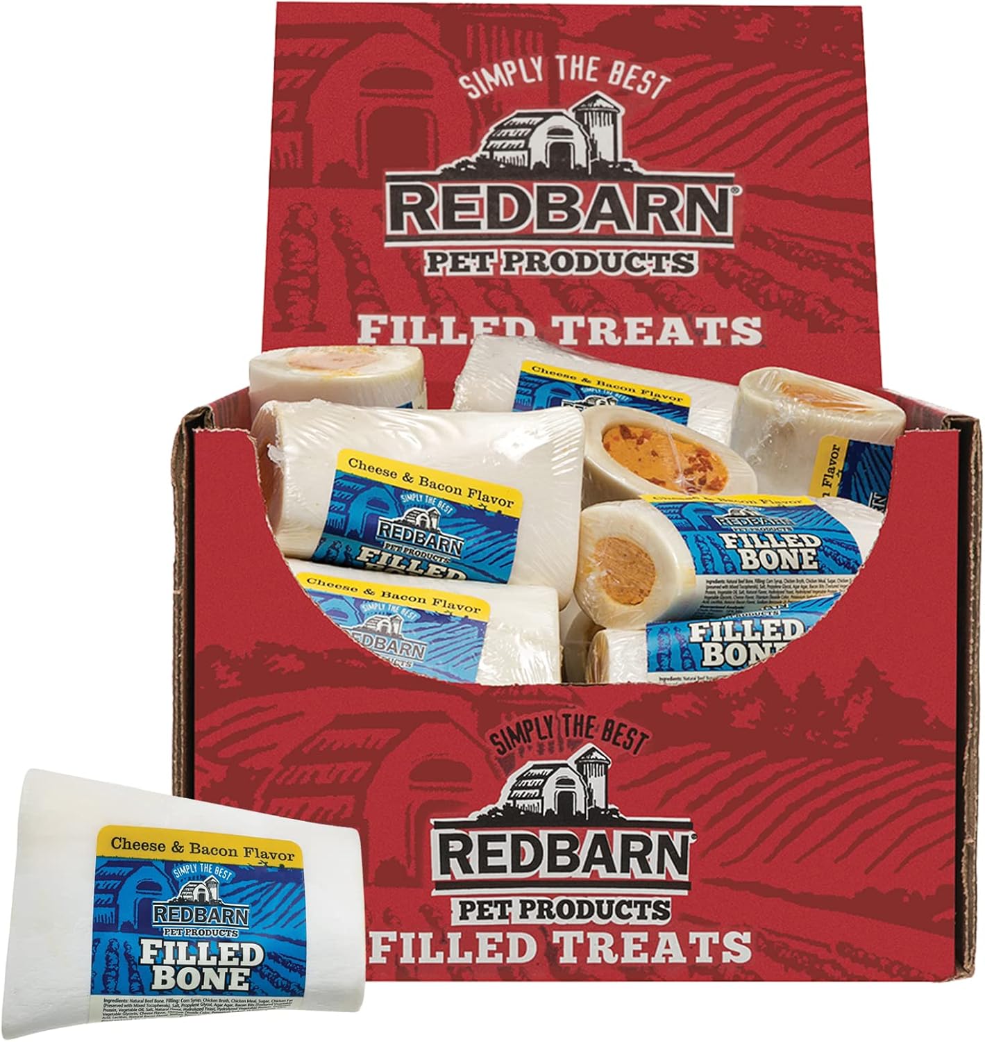 Redbarn Filled Dog Bones, Natural Long-Lasting Dental Treats; Suitable for Aggressive Chewers, Small (3") - 10 Bones (Cheese N' Bacon)