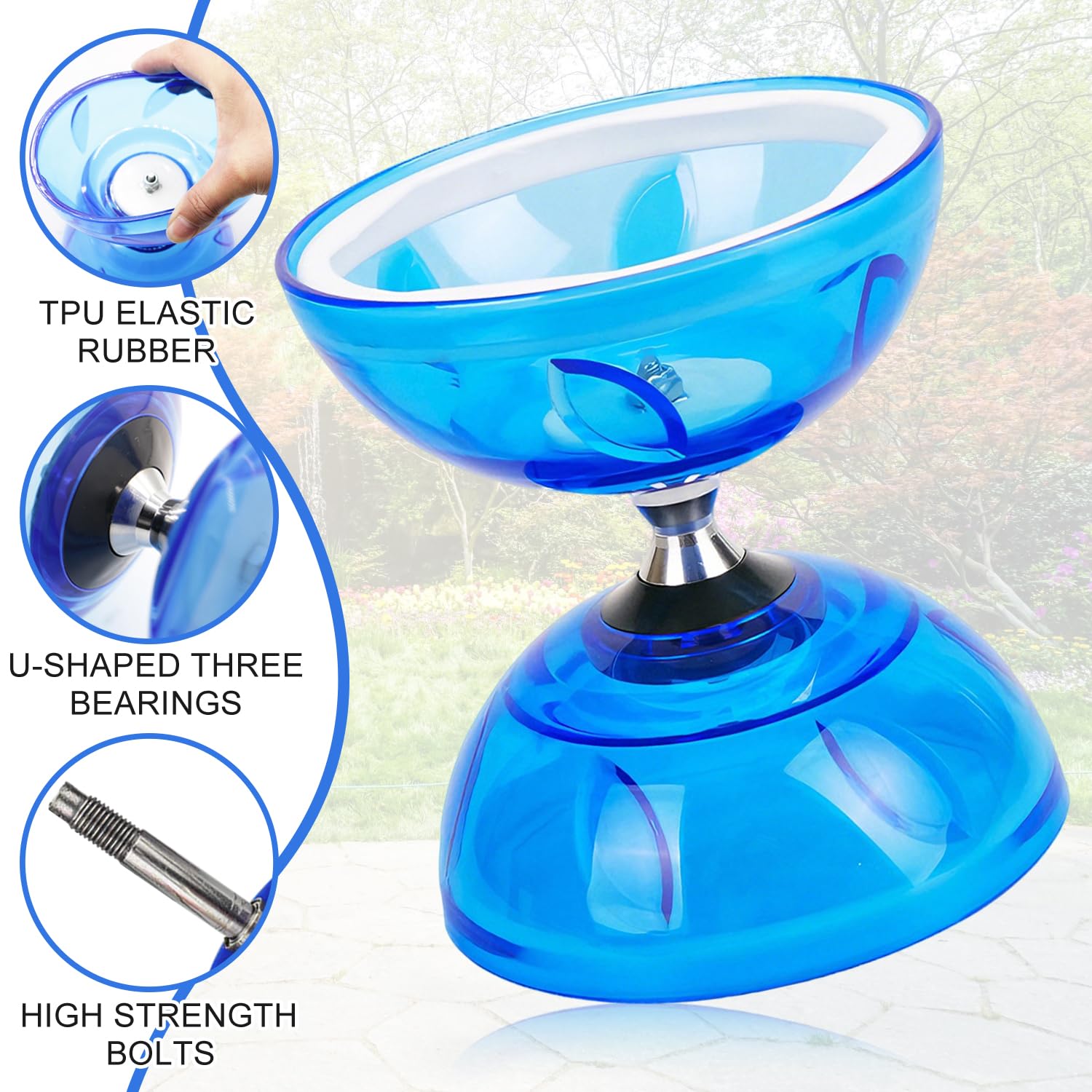 Diábolo con rodamientos de Bolas, 12cm de diámetro, diábolo Profesional, Juguete de malabarismo, Apto para Adultos y Principiantes (Azul)