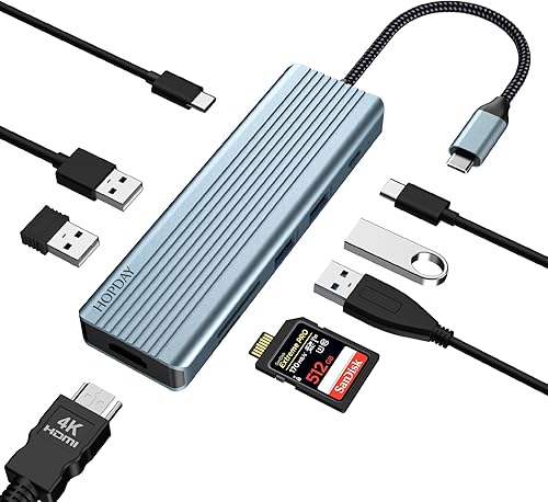 HOPDAY Hub USB C, adaptador USB C 9 en 1, pantalla doble, base multipuerto con HDMI 4K, carga PD de 100 W, lector de tarjetas SDTF y USB 3.02.0 para