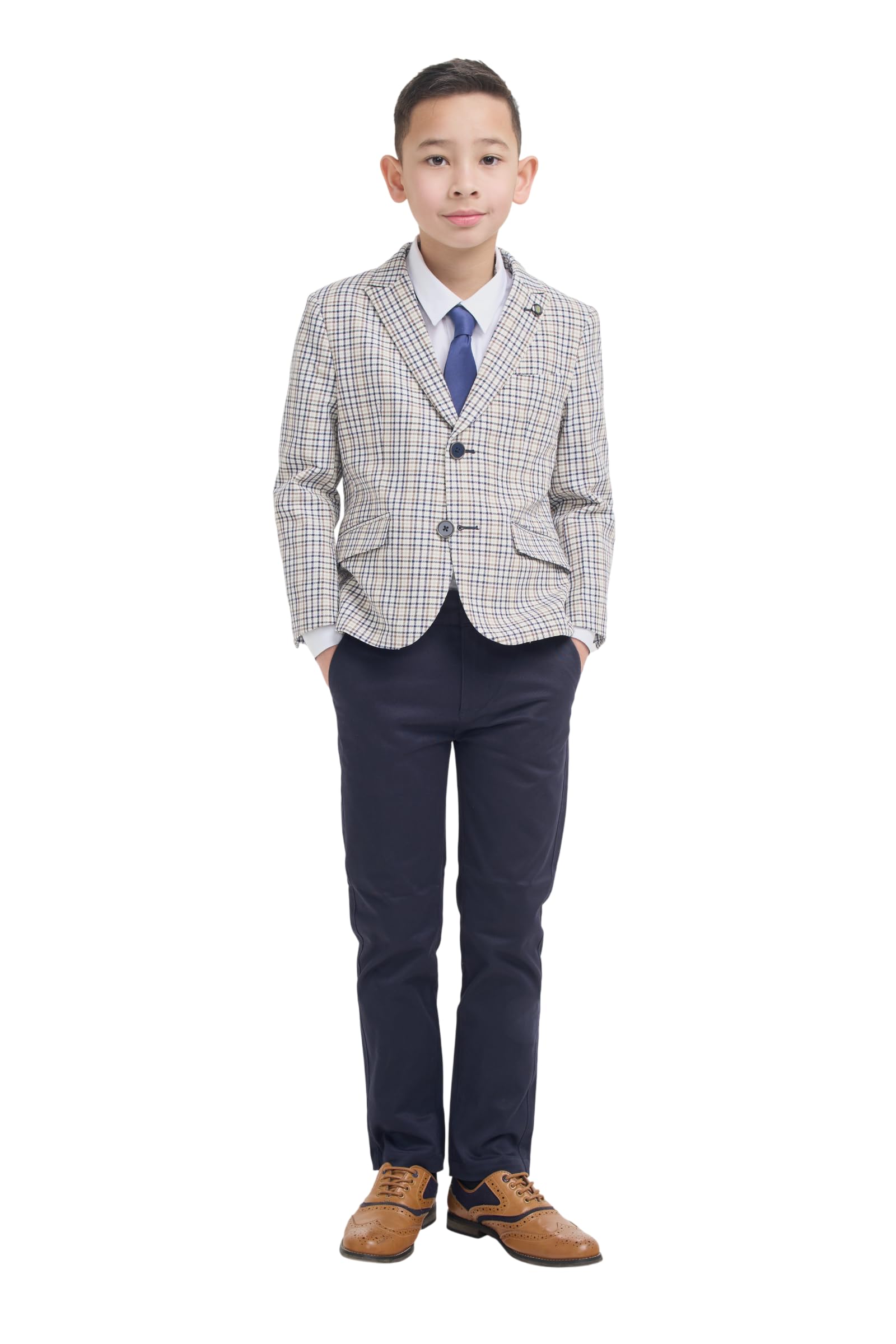 SIRRI Chaqueta Deportiva Beige a Cuadros para Hombre y niño, Ideal para Bodas, Fiestas y graduaciones.