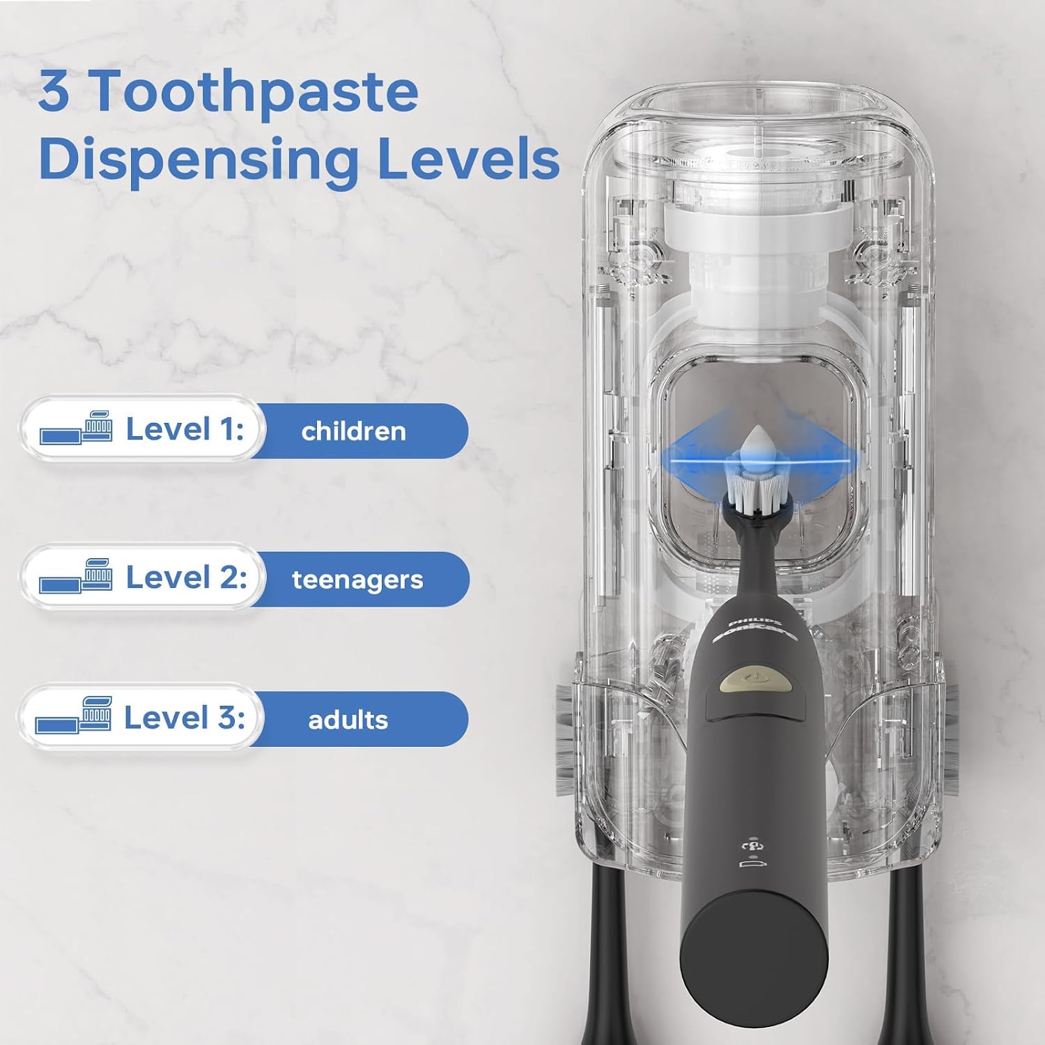 Automatic Toothpaste Dispenser Wall Mounted - Smart Touchless Toothpaste Squeezer with 3 Adjustable Levels, 2 Toothbrush Holders- for Kids and Adults, Bathroom Essentials