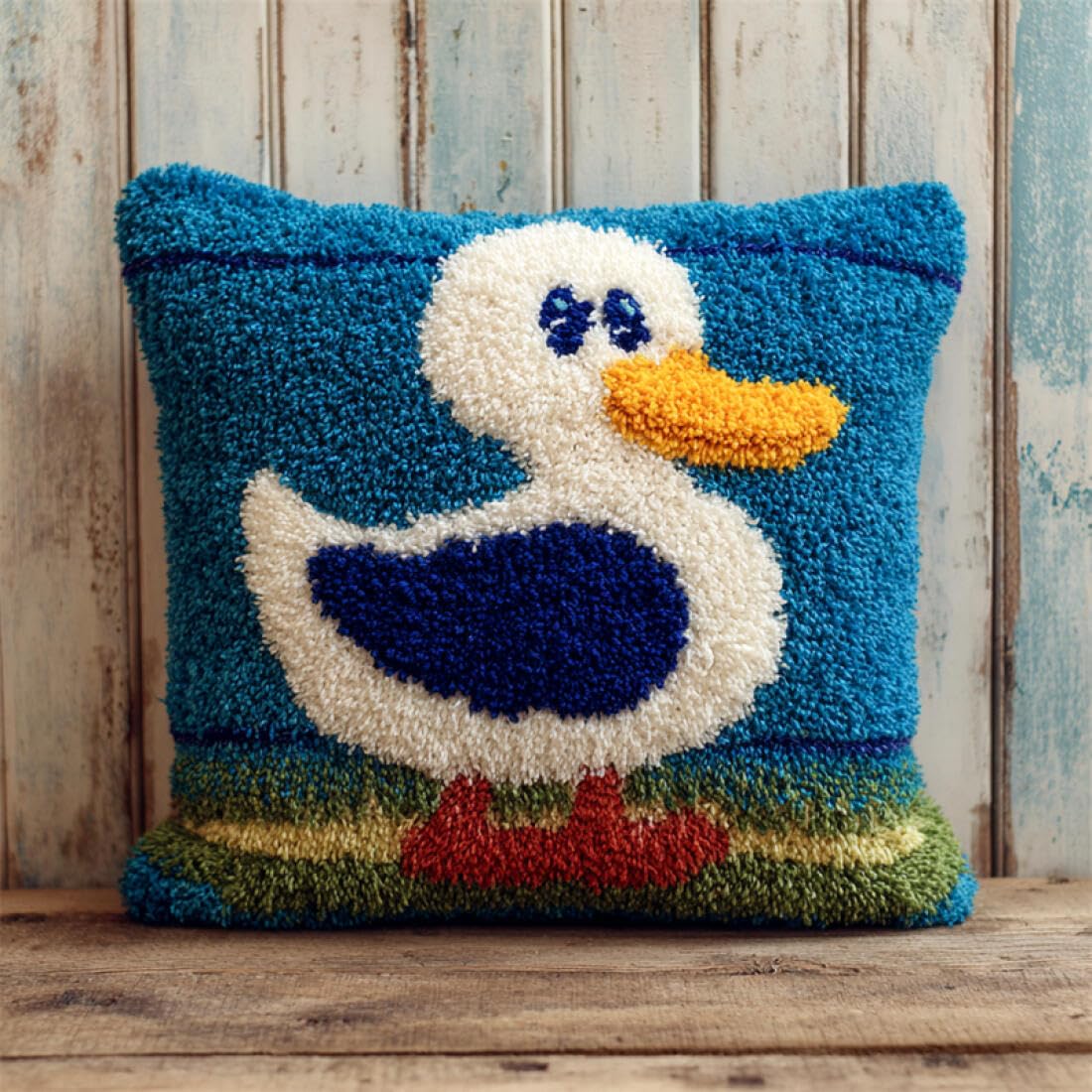 Kitquiver Animal Latch Hook Kits for Adults Cartoon Duck DIY Latch Hook Kits Pillow Needlepoint Cushion Kit for Home Décor Needlework Set for Adult Beginners 17x17In
