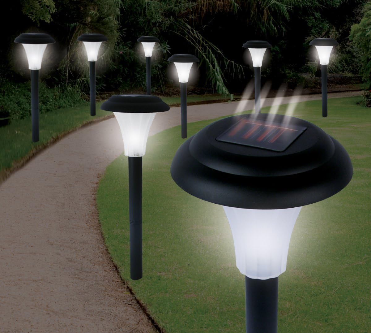 Set of 8 Black and White Solar LED Pathway Lights