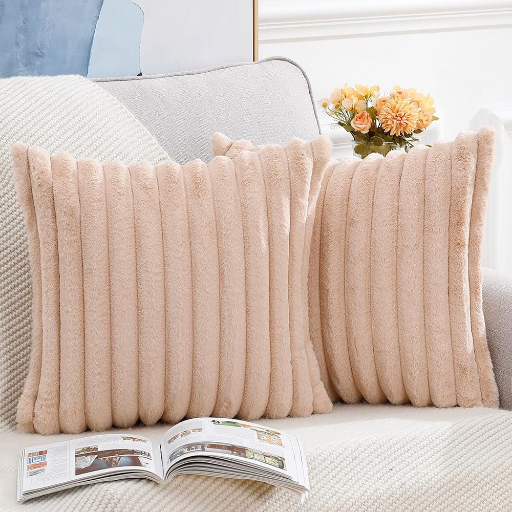 Madizz Set of 2 Faux Fur Decorative Cushion Covers 16x16 inch, 40x40 cm - Image 2