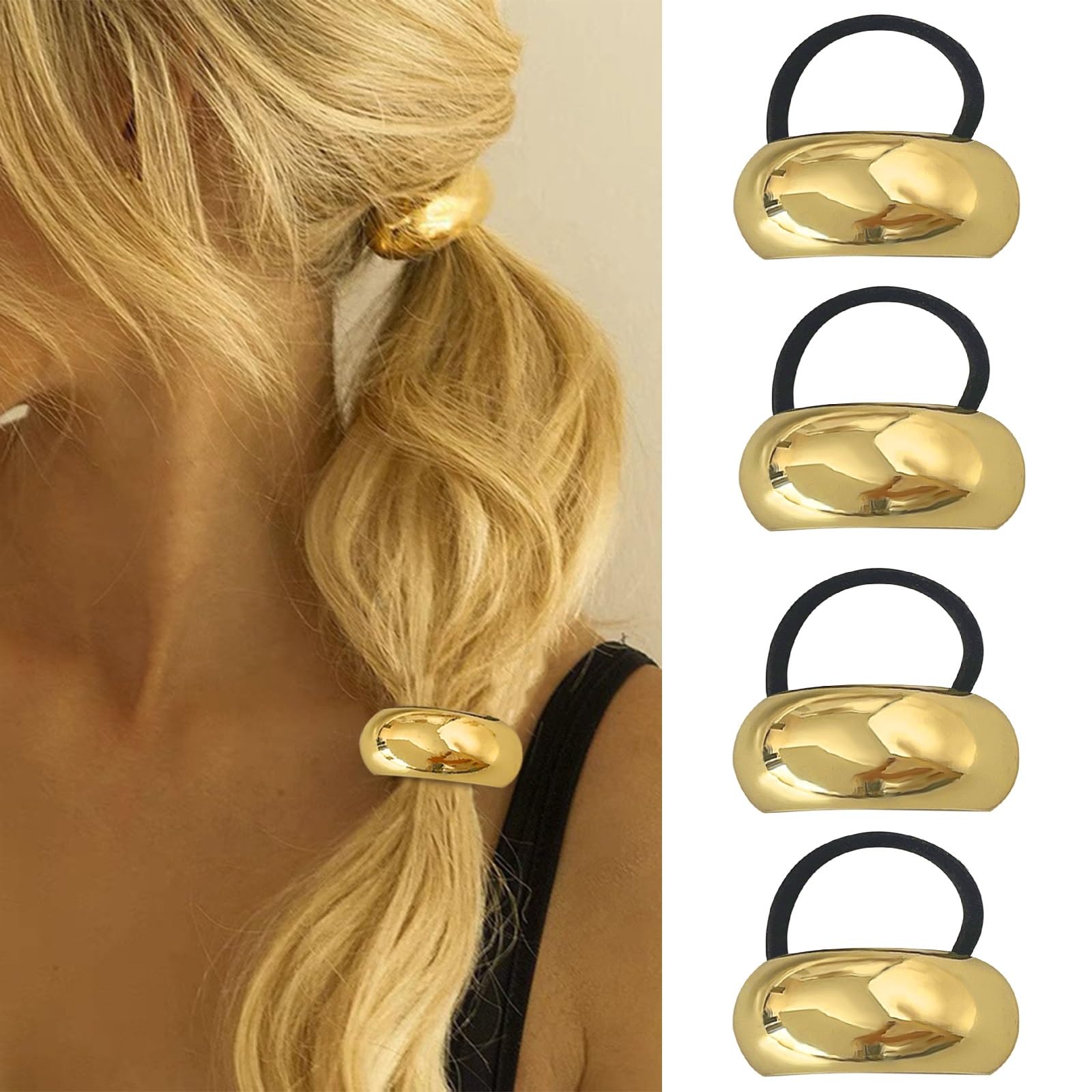 papasgix Metal Hair Ties, Metal Geometric Elastic Hair Ties, Gold Hair Cuff Wrap Hair Ties for Thick Hair Ponytail Cuff Elastic Hair Ties for Women