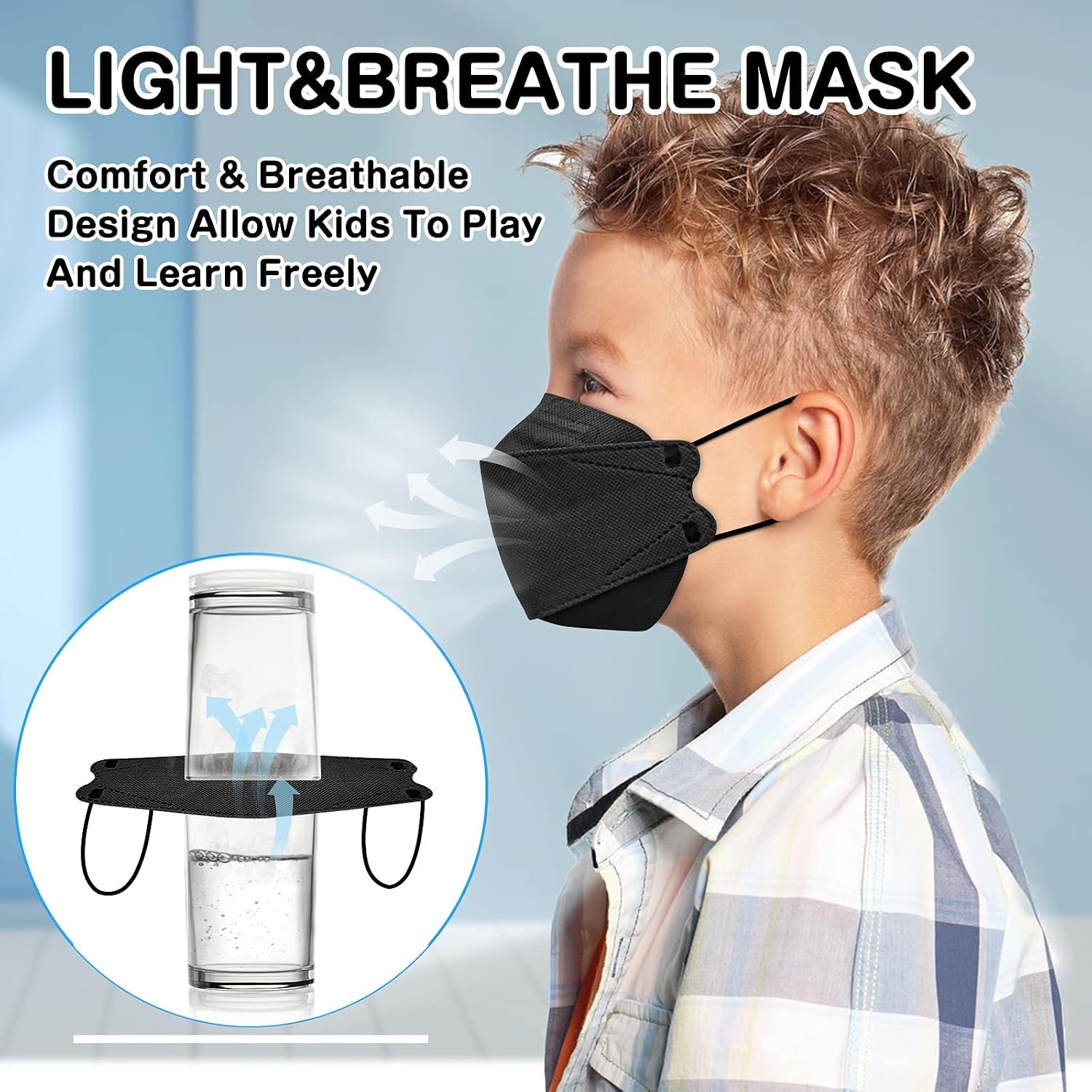 XDX Kids Face Mask 4 Layer Individually Wrapped(3-10 Years), 25 Pack Disposable Face Masks Black Mask, 4-Ply Small Size - for Playing, School, Daily Use