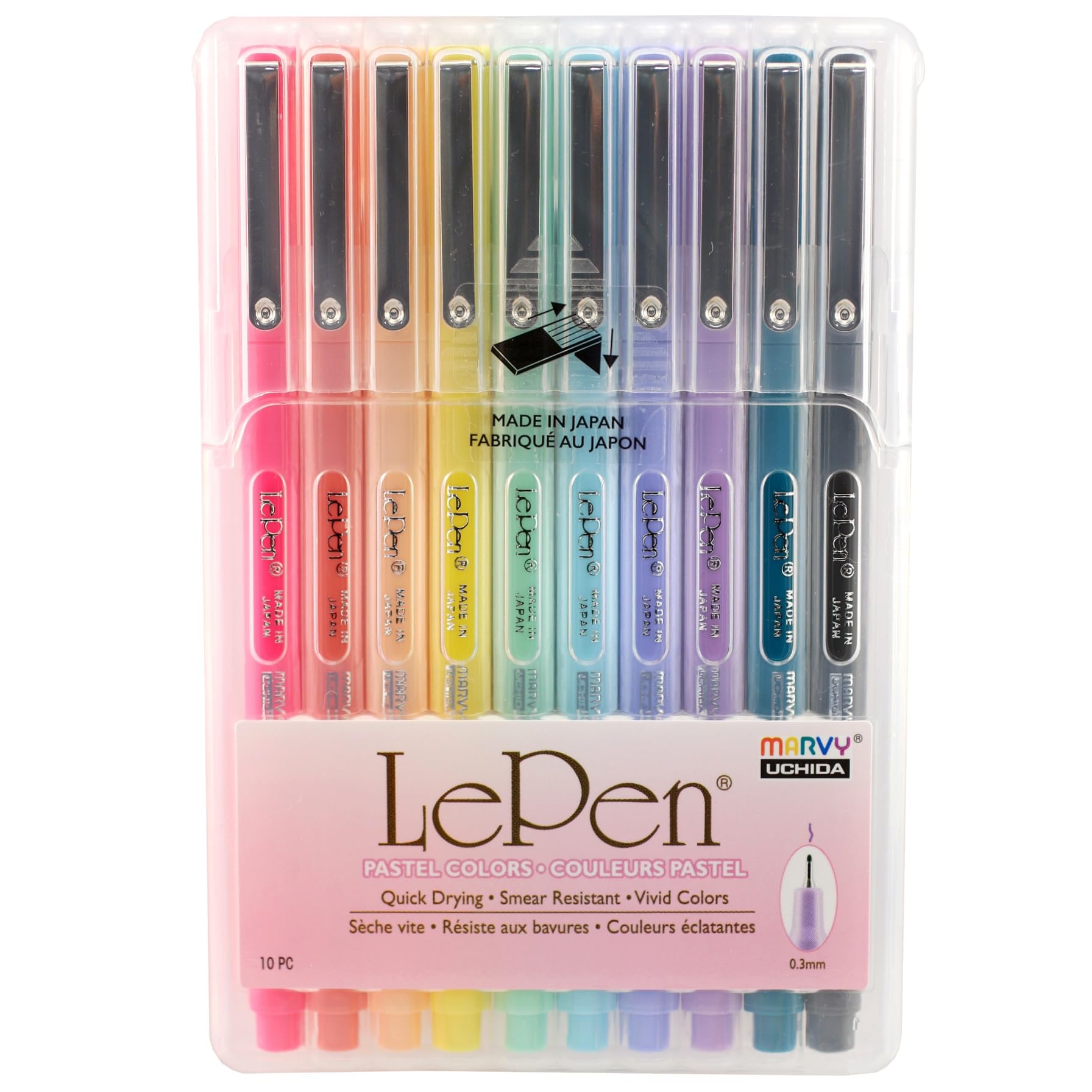 LePen Micro-Fine Point Pen, Pastel, 10 Colors