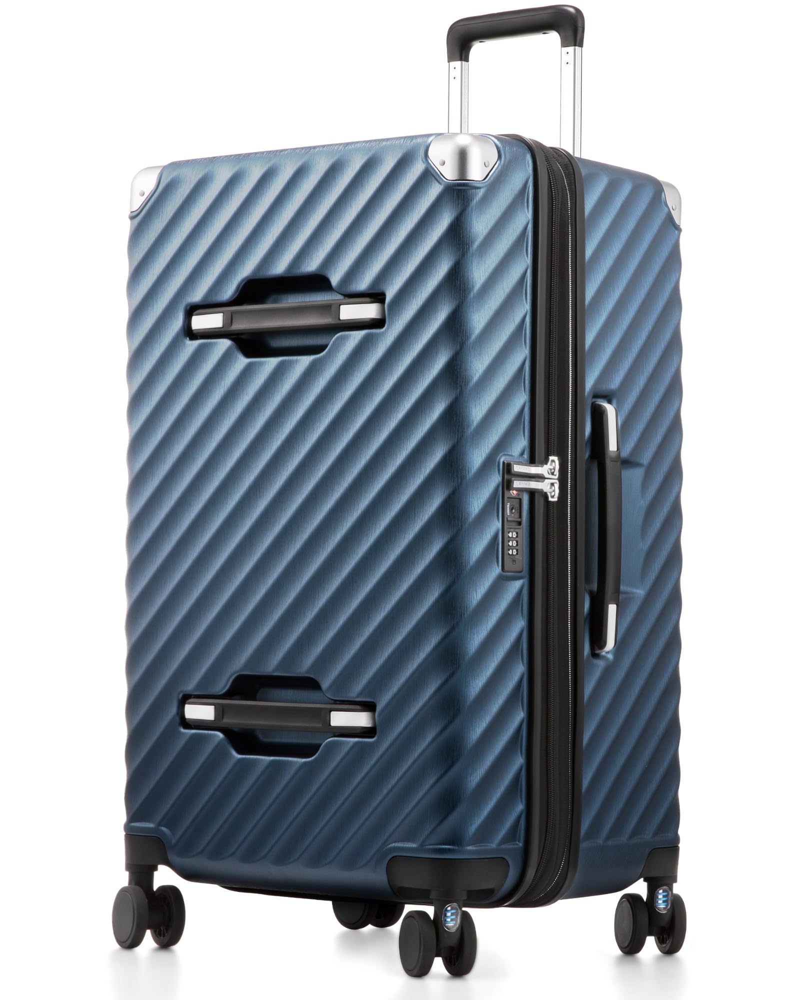 LUGGEX Trunk Luggage,KVT Expandable PC Hard Shell Large Checked 28 Inch Suitcase with Shock - Absorbing Wheels & TSA Lock(EX-Pro,Blue,28 inch,91L-105L