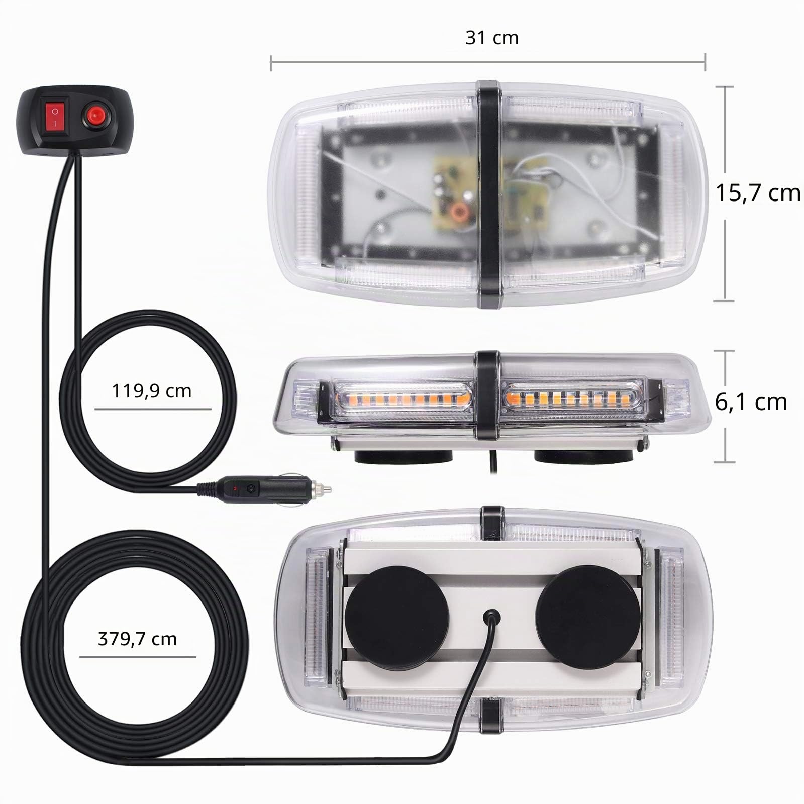 12 / 24V 54 LED RECUPERATION DE BARRE D'URGENCE MAGNETIQUE AVERTISSEMENT BALISE STROBE LUMIERE AMBRE 54W