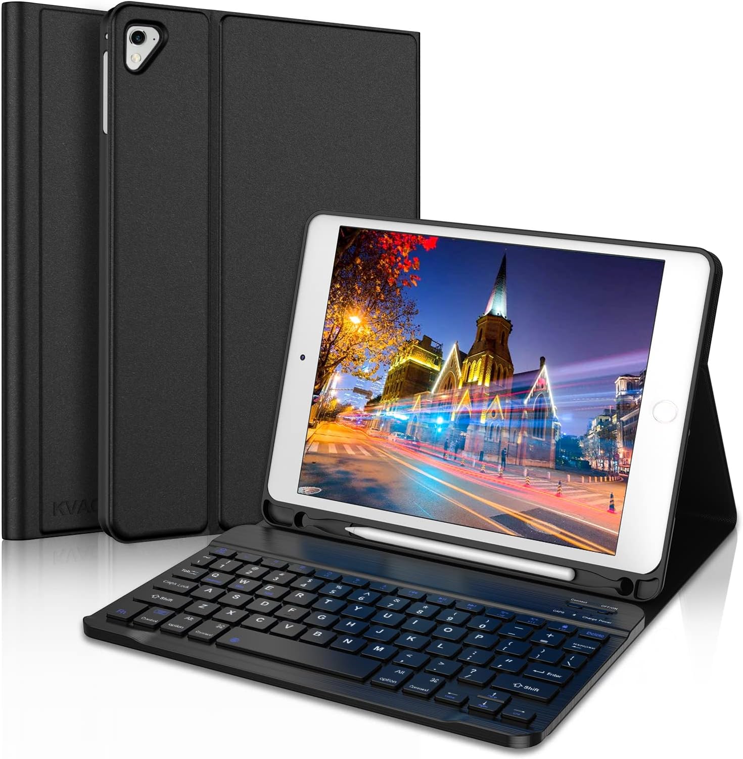 KVAGO iPad Keyboard Case 9.7 Inch - Compatible With 6th/5th Generation, Pro 9.7, Air 2/Air - Protective Folio Cover With Wireless Bluetooth Keyboard - Black