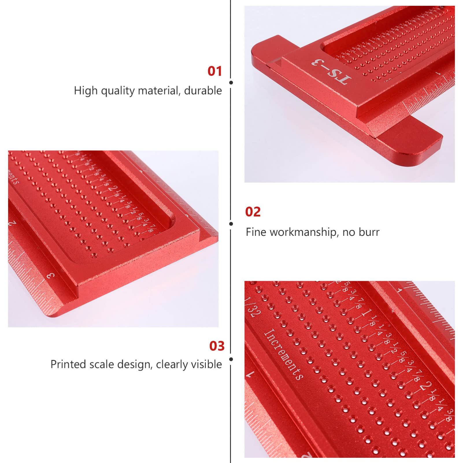 jojofuny 2pezzi Righello Per Marcatura Falegnameria Con Scriber e Precisione Elevata Strumento Di Misura Per Progetti Di Casa e Ufficio Per Architetti e Artisti Rosso
