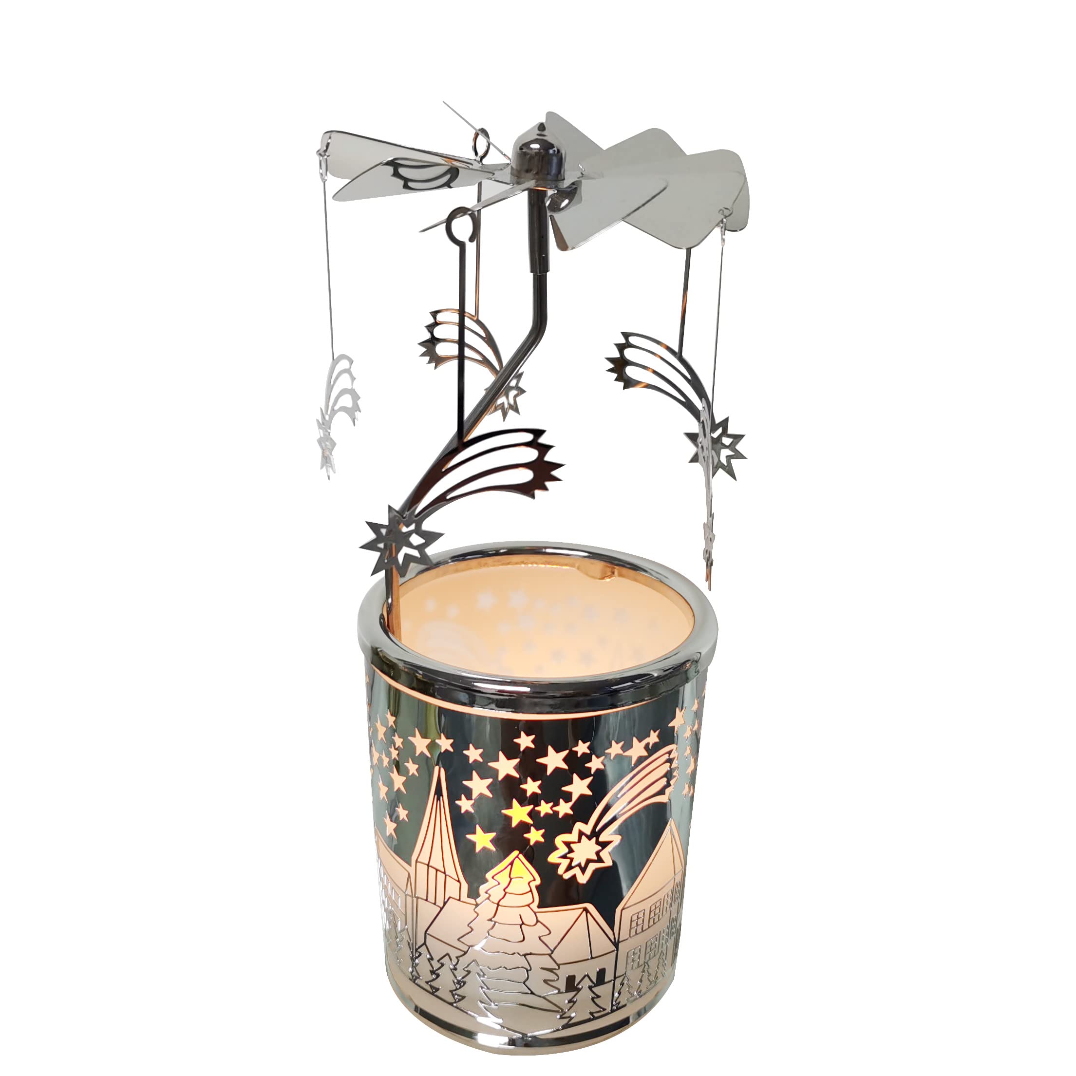 kingneroSwivel Candle Holder Metal Carousel Candle Rotating Tea Light Holder Home Decoration (Silver Shooting Star)