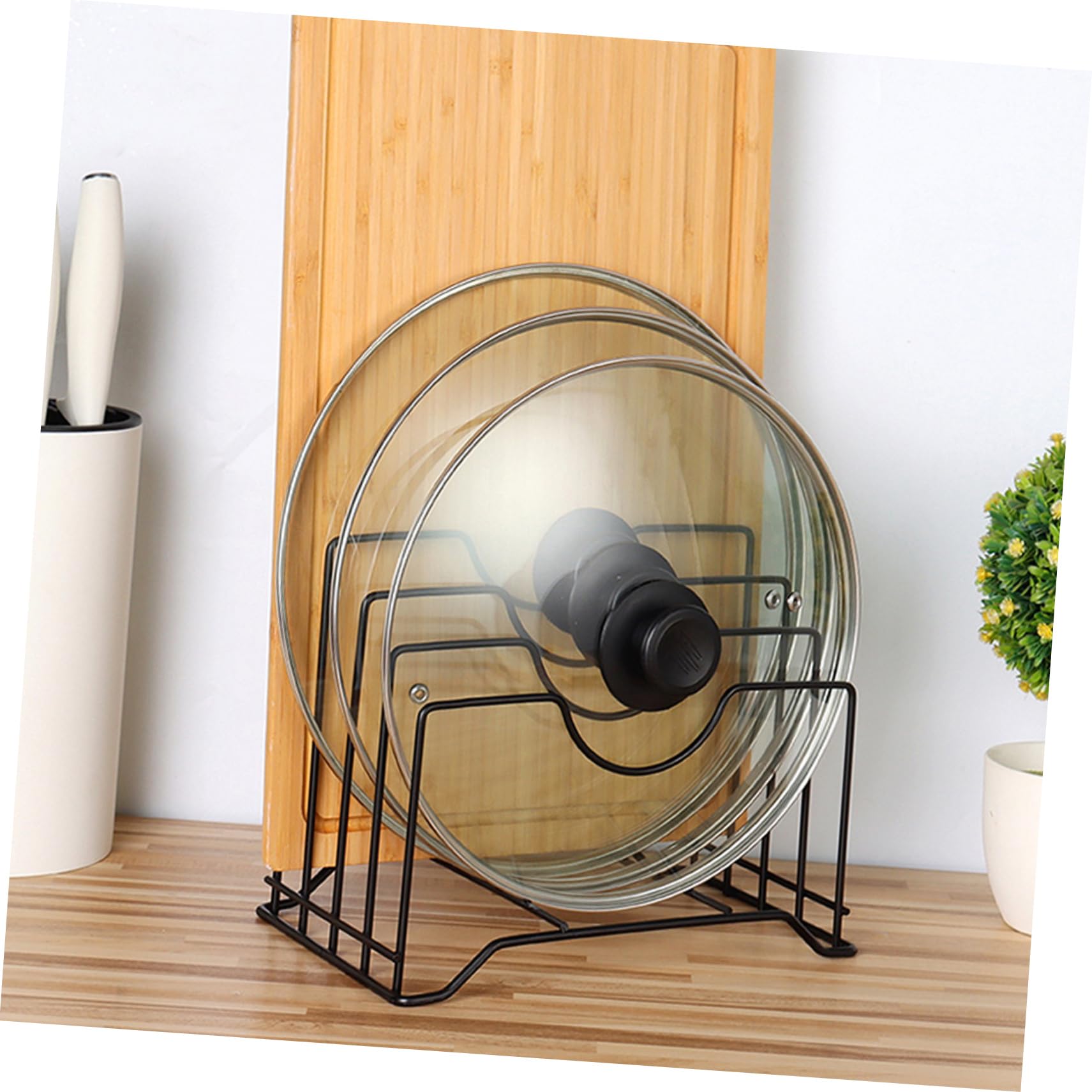 Portaoggetti Cucina in Acciaio al Carbonio Nero, Resistente alla Corrosione e Struttura Robusta, Scaffale Multifunzione per Riporre Coperchi Pentole e Utensili da Cucina