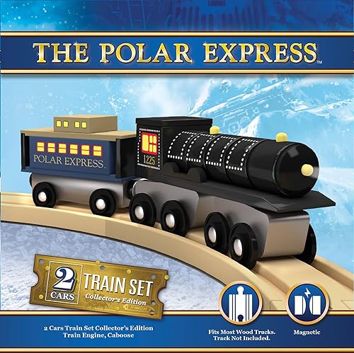MasterPieces The Polar Express Train Juego de motor y cola de madera edición coleccionista de 2 piezas Conexión magnética, compatible con pistas