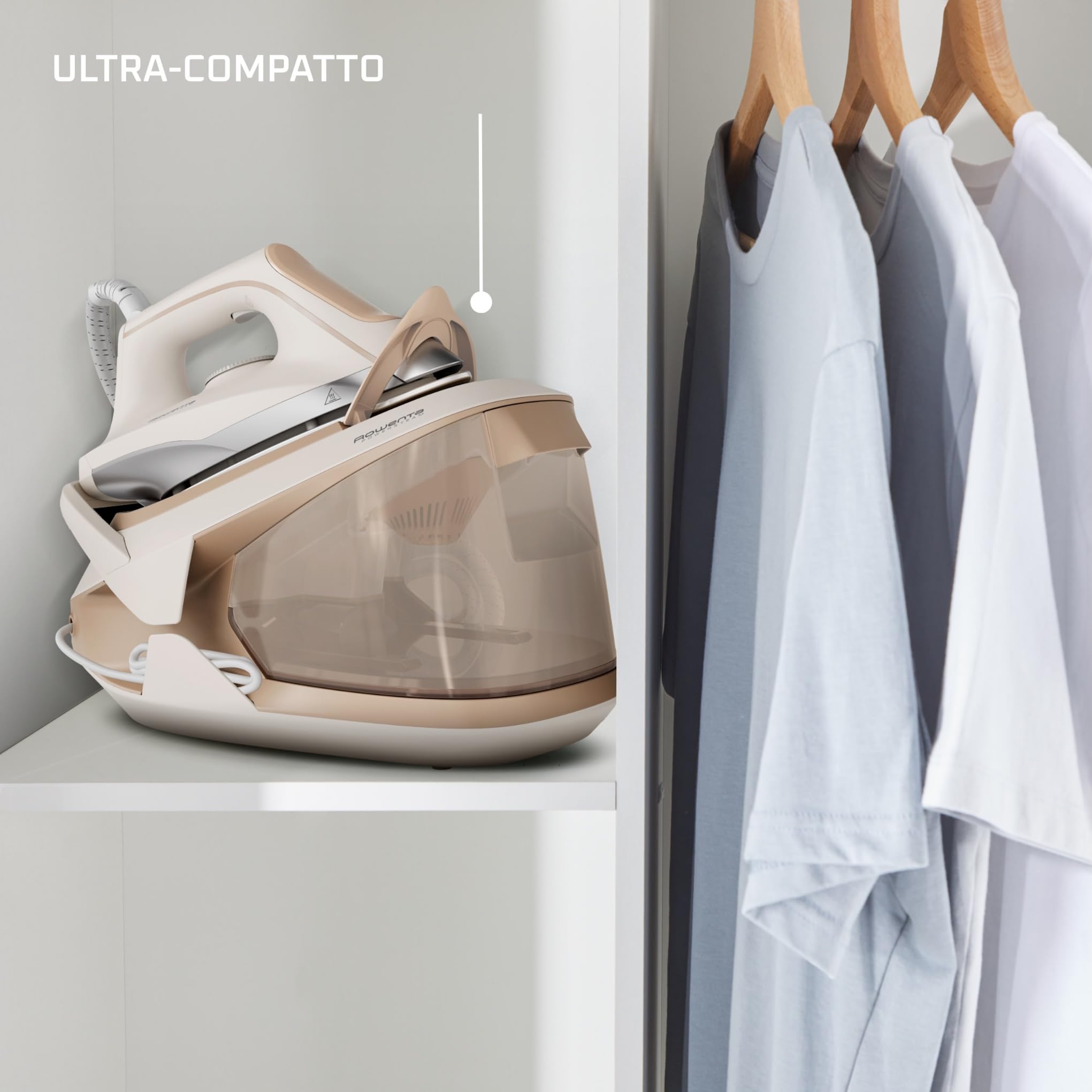 Rowenta Turbosteam Generatore di Vapore Compatto e Potente con Piastra MicroSteam400 e Serbatoio XL da 1,7L, Con Modalità Eco e Stiratura Verticale, VR8326