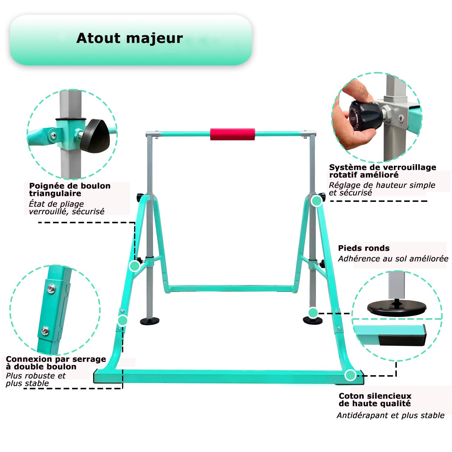 HomeSun Faltbare Gymnastikstange für Kinder | höhenverstellbar 80 – 130 cm | max. Belastung 70 kg | Trainingsausrüstung für den Innenbereich, stabil und rutschfest