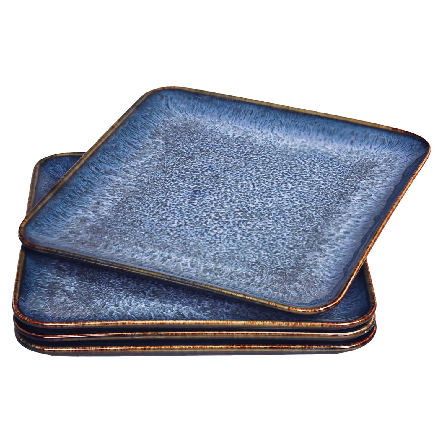 Lot de 4 assiettes à dîner en céramique - Passe au four à micro-ondes et au lave-vaisselle - Résistantes aux rayures - Assiettes carrées de 22,9 cm - Bleu