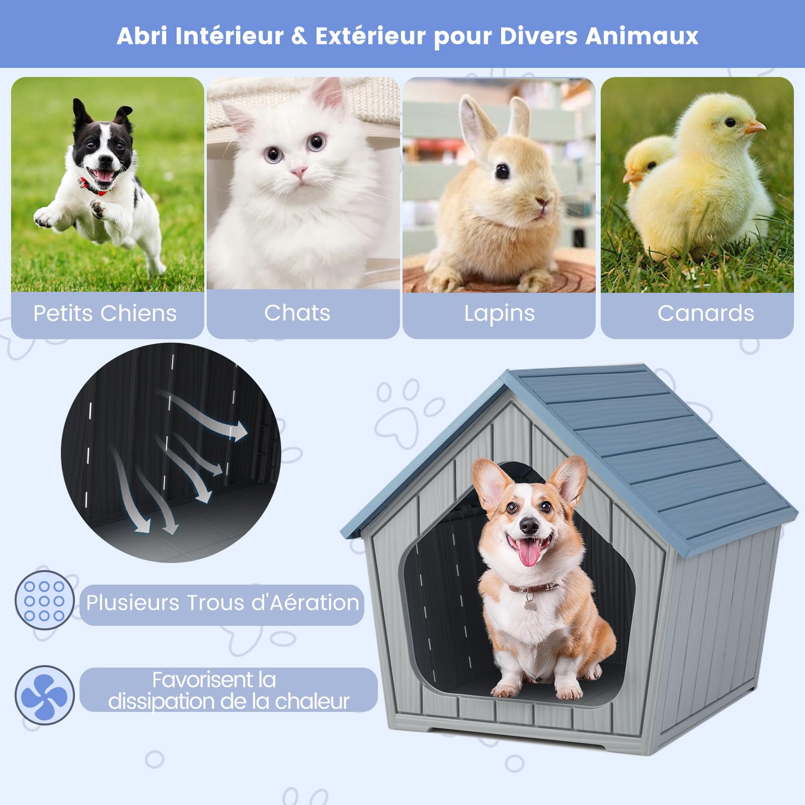 GYMAX Niche pour Chien en Plastique Imperméable avec Trous d'Aération